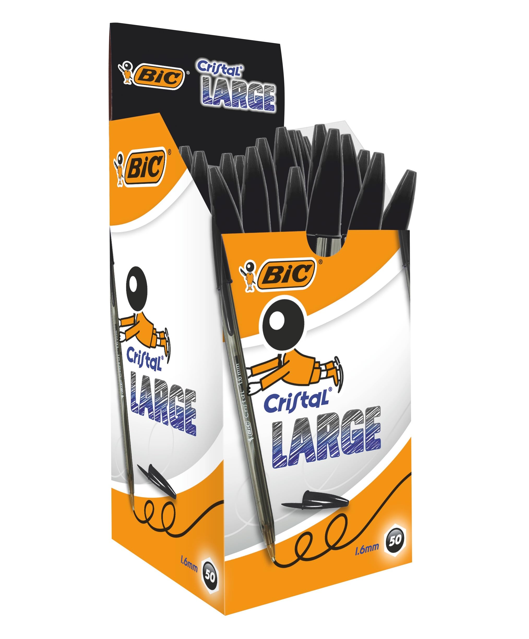 BIC Cristal Large Penne a Sfera Punta Ampia 1.6 mm, Confezione da 50