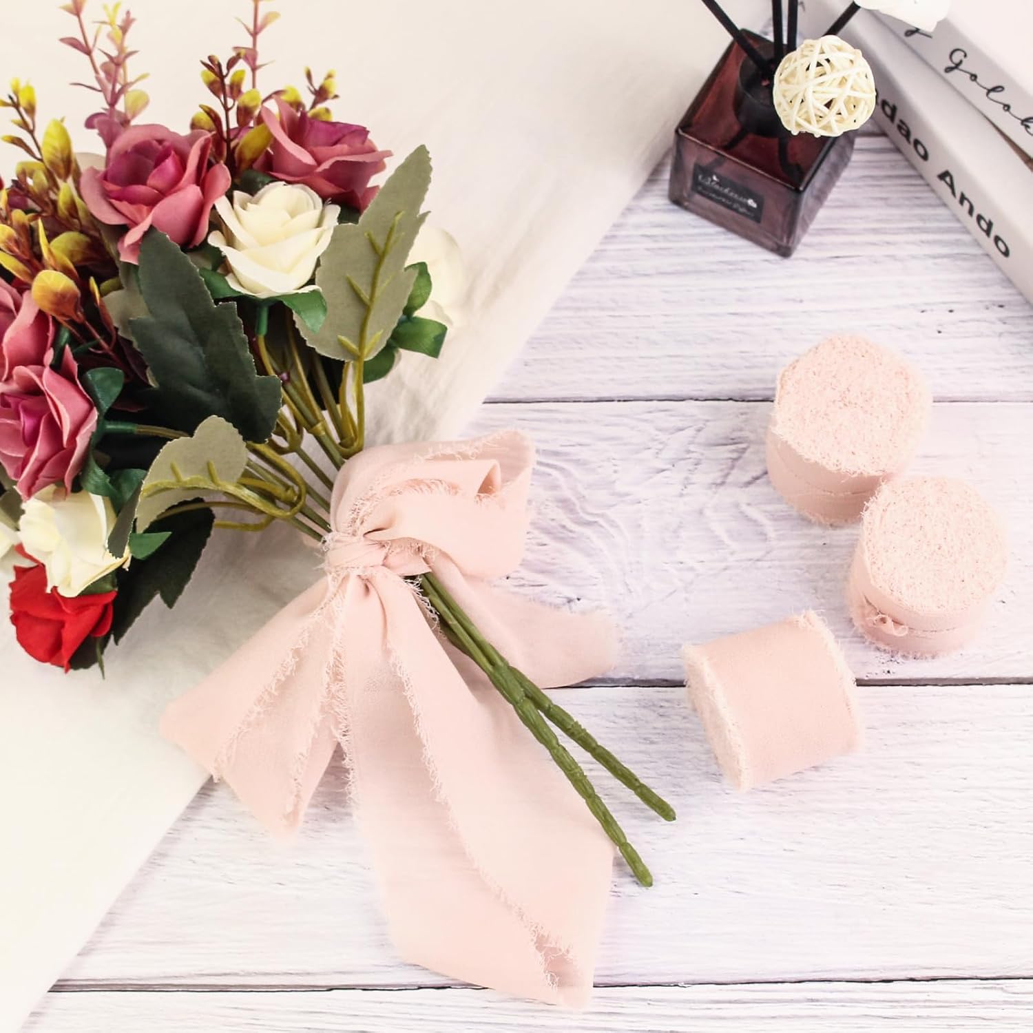 19.2 m Chiffon Ribbon, 3 Rolls Decorative Ribbon, Wide 3.8 cm x 6.4 m, Tulle Satin Ribbon, for Gift Packages for Weddings, Decorations, Invitations, Gift Packages and DIY (Candy Pink)
