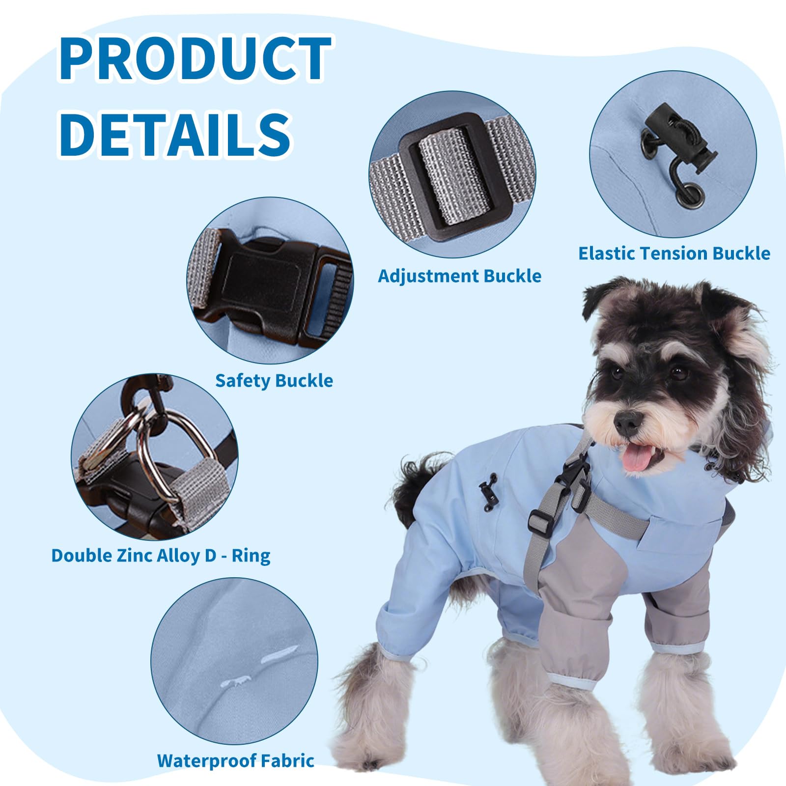 PETCUTE Impermeabile per Cani con Imbracatura Integrata, Giacca Impermeabile Leggera,Cappotto Antipioggia per Cani con Cappuccio Rimovibile,Regolabile Abbigliamento Antipioggia,Copertura Completa,M