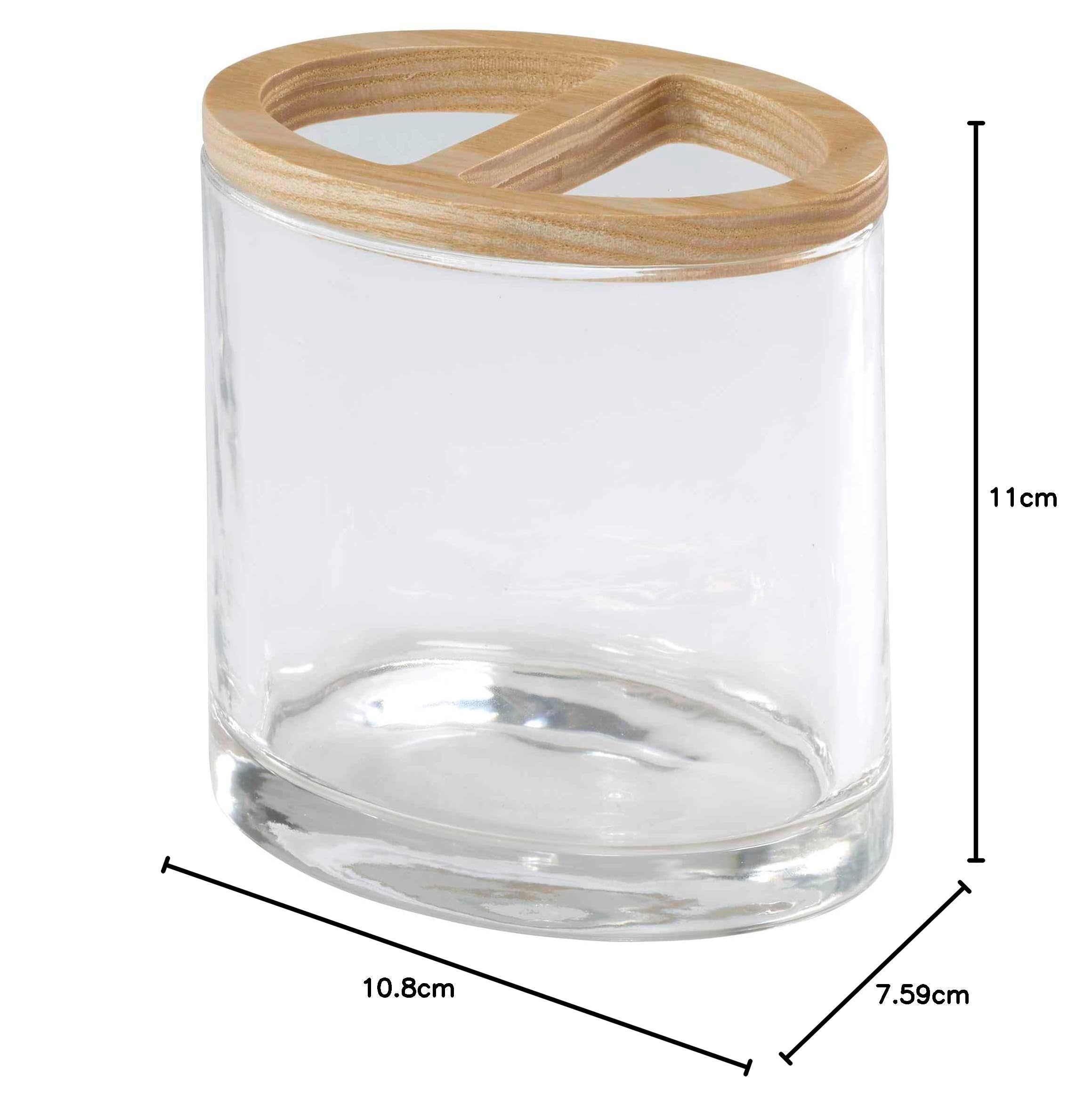 IZOD - Soporte para cepillo de dientes, accesorios de encimera de cristal, decoración moderna para el hogar con detalles de madera natural (colección Cove, transparente)