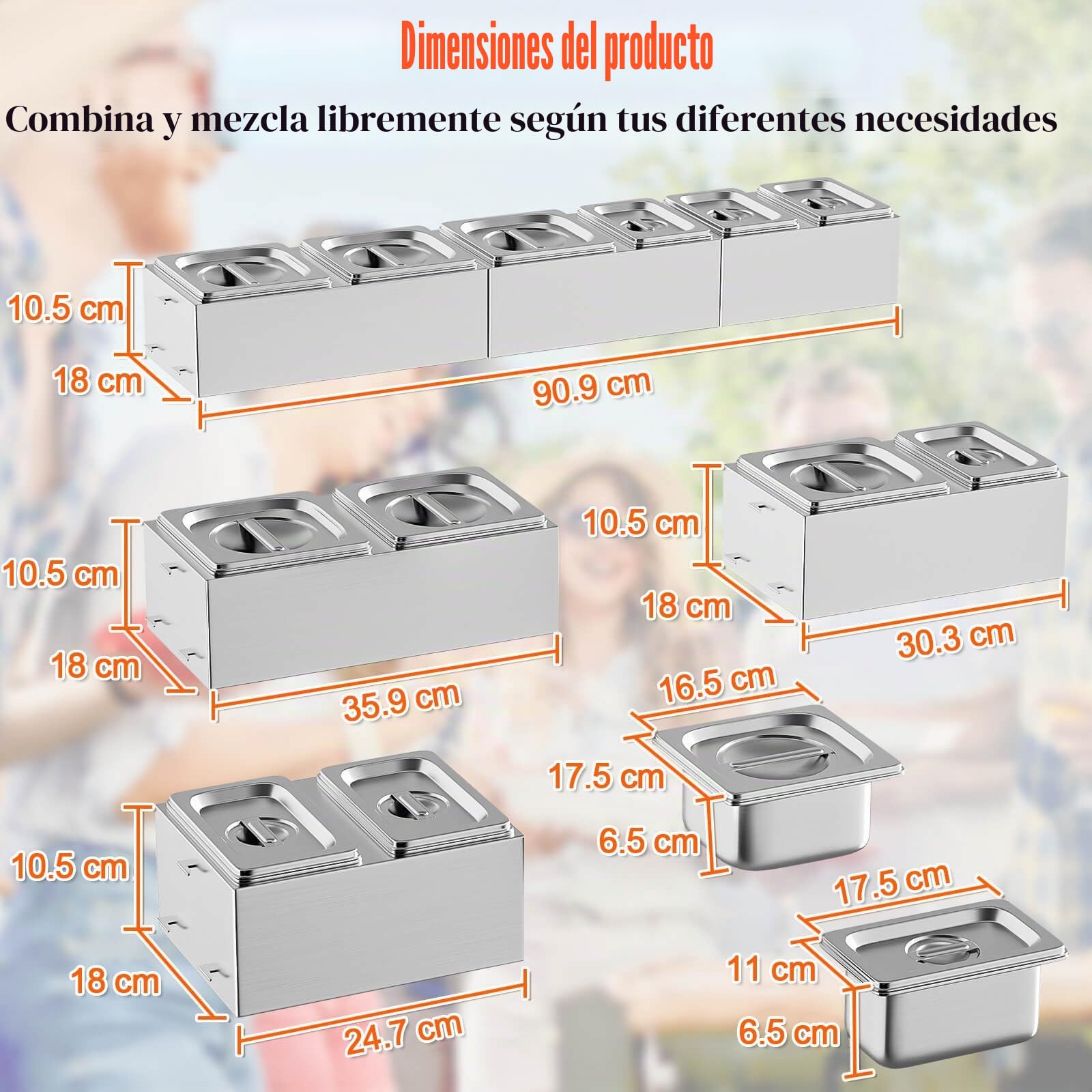 GFTIME Juego de 6 recipientes para ingredientes para pizza, recipientes de acero inoxidable con tapa, para barbacoa, para cocina, para gastronomía