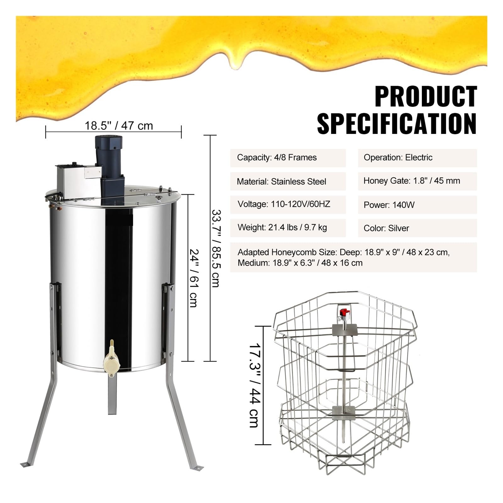 Miodarka 4/8 Fe Manual Electric Stainless Steel Honeycomb Wirówka Korbowa Wirówka Do Miodu Sprzęt Pszczelarski Pomocnik pszczelarza