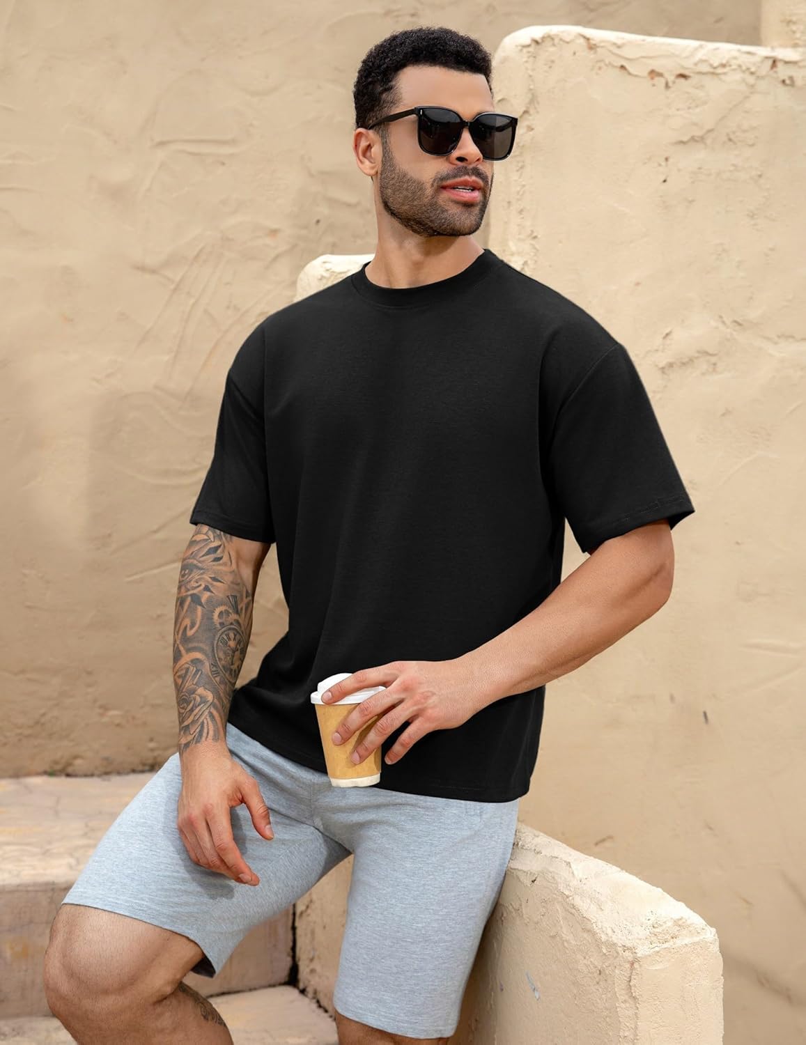 Mens Oversize Short Sleeve T-Shirts Loose Fit Solid Color Lightweight Tee Shirt Athletic Dry Fit Top - Image 5