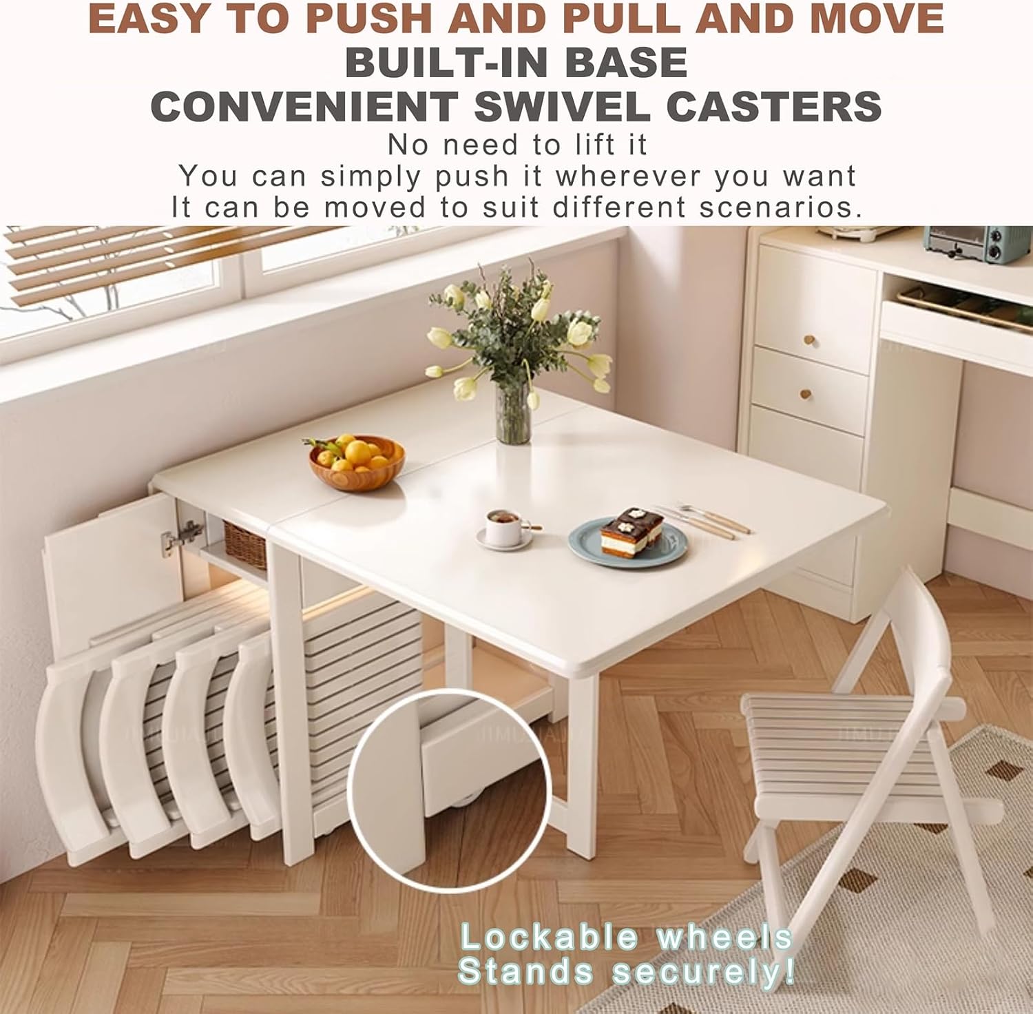 伸縮折りたたみダイニングテーブル キャスター付き 収納スペース搭載 ダイニングテーブル 伸縮式ダイニングテーブル 折りたたみダイニング