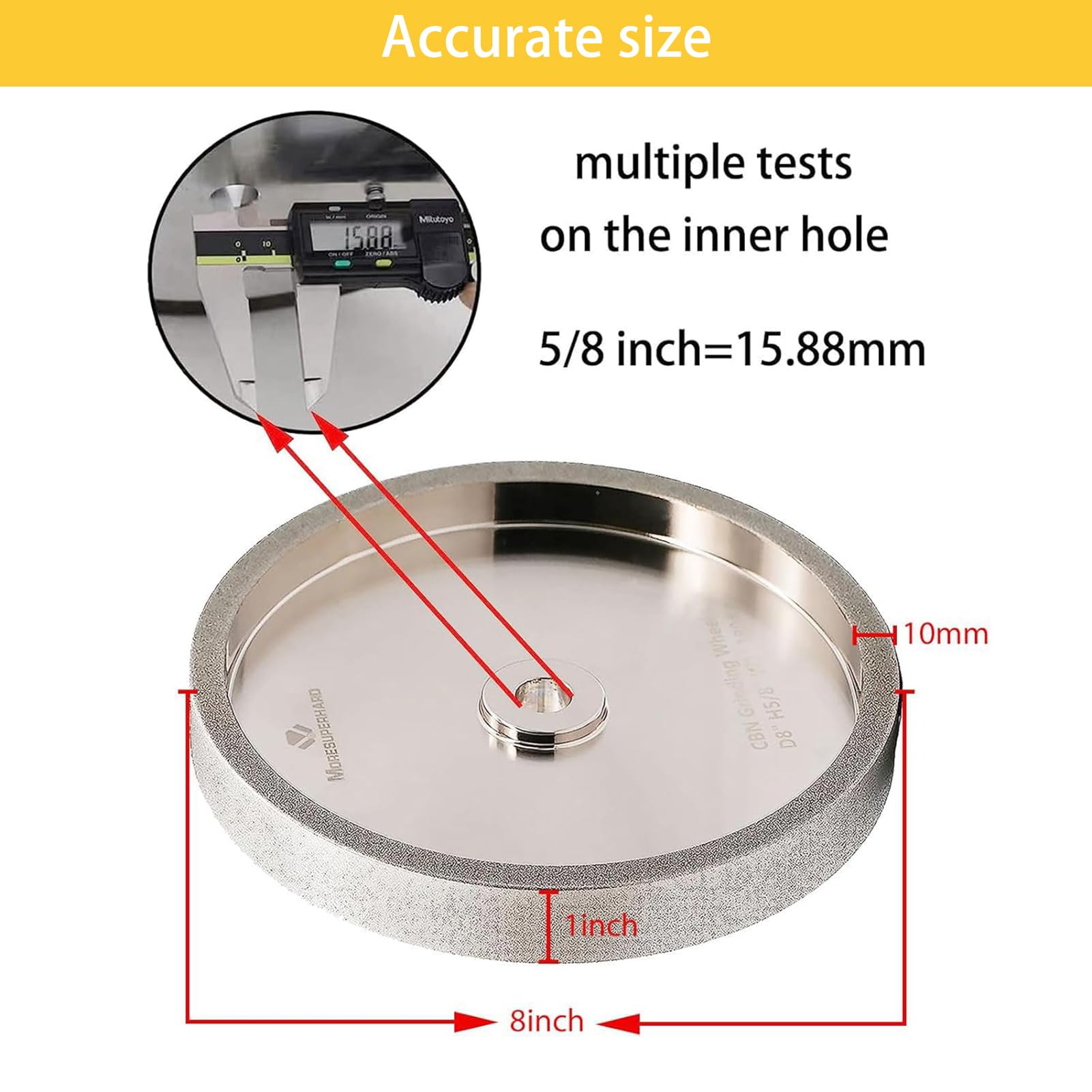 Muela CBN de 20,3 cm, grano 600, 2,5 cm de ancho, eje de 1,5 cm, cuerpo de aluminio, para afilar herramientas de acero rápido para todo tipo de amoladoras de banco de trabajo de 20,3 cm