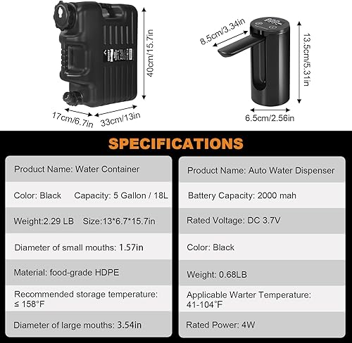Miniatura 6 de Jarra de agua de 5 galones con dispensador de agua eléctrico de 2000 mAh, bomba de agua recargable tipo C automática tipo C, sin BPA, tanque de agua