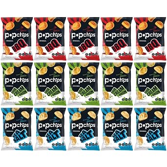 Popchips Potato Chips Variety Pack - Sour Cream & Onion, Sea Salt, BBQ - 0.8 Bags 28-Count By Veher