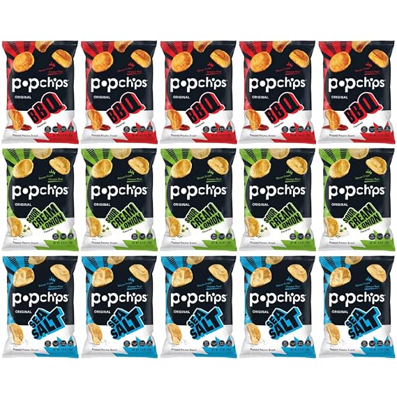 Popchips Potato Chips Variety Pack - Sour Cream & Onion, Sea Salt, BBQ - 0.8 Bags (28-Count) By Veher