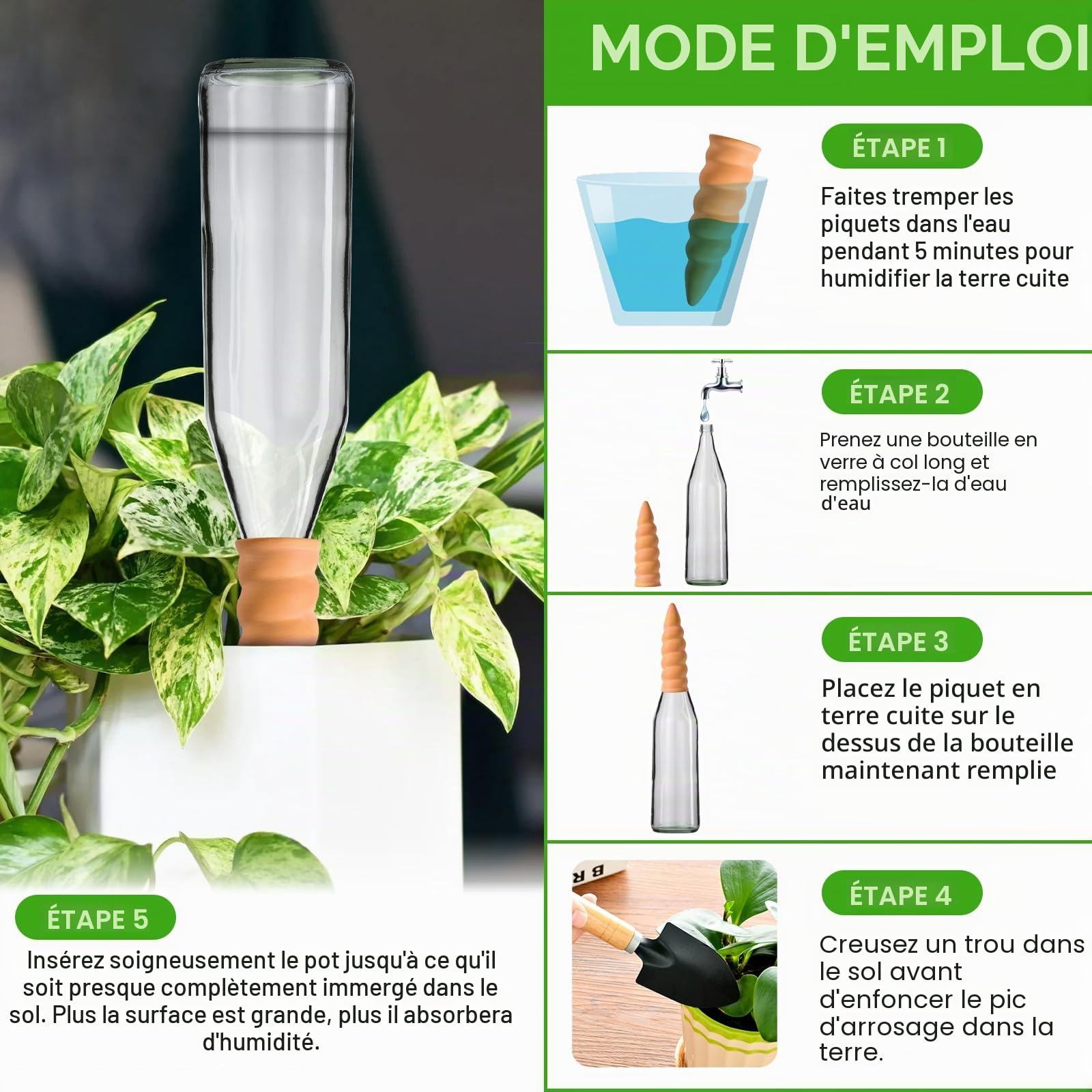 Lot de 8 Cône en Argile d’arrosage, Arrosage en Terre Cuite,Système d'Irrigation Naturel, arrosage Automatique pour Jardin Plantes d'intérieur.jardinières et Plantes en Pot, Terre Cuite,Marro.