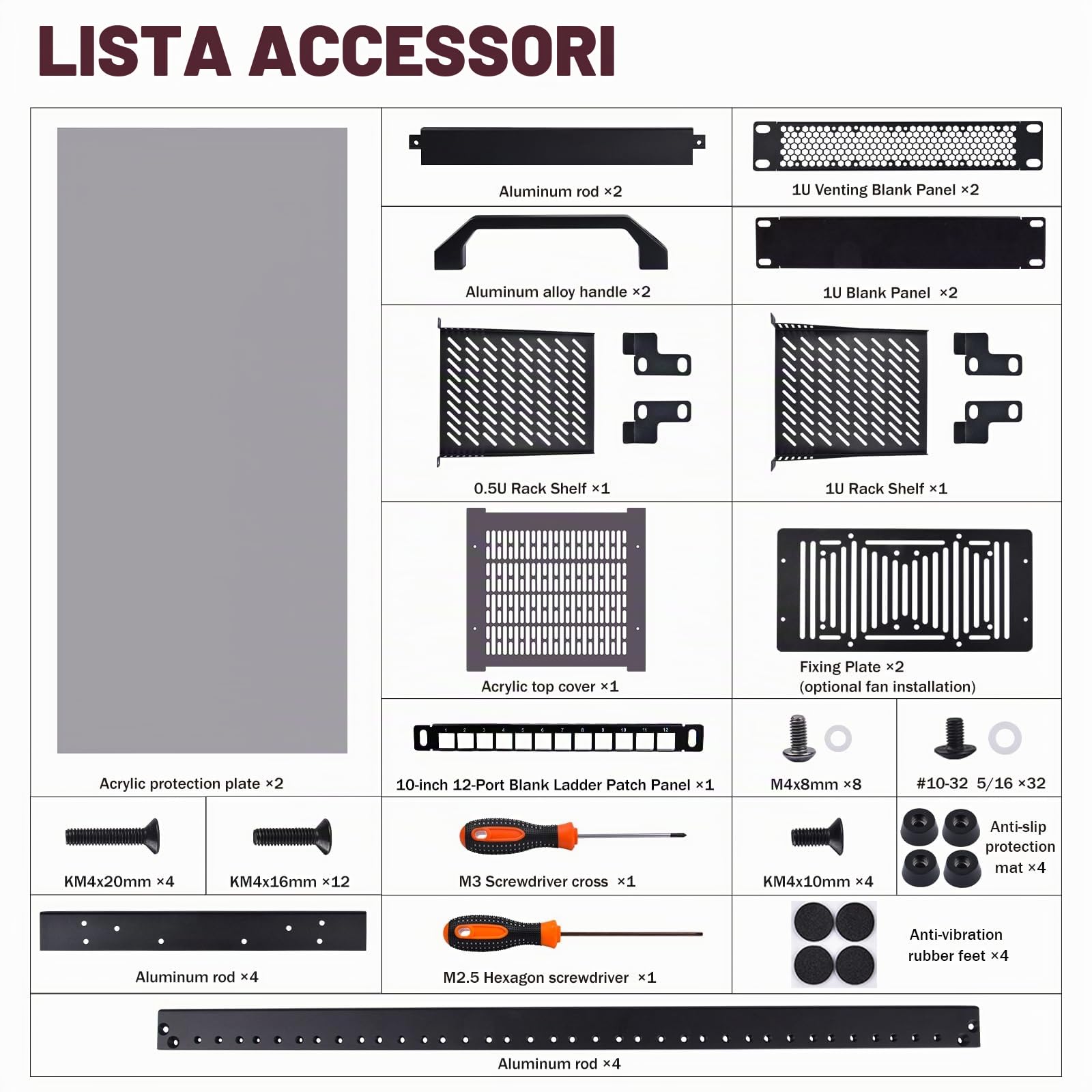 GeeekPi DeskPi RackMate T2, armadio server 12U da 25,4 cm, profondità 260 mm, mini rack con ripiano rack, pannello vuoto, pannello patch, per apparecchiature AV, NAS e server da 10 pollici (nero)