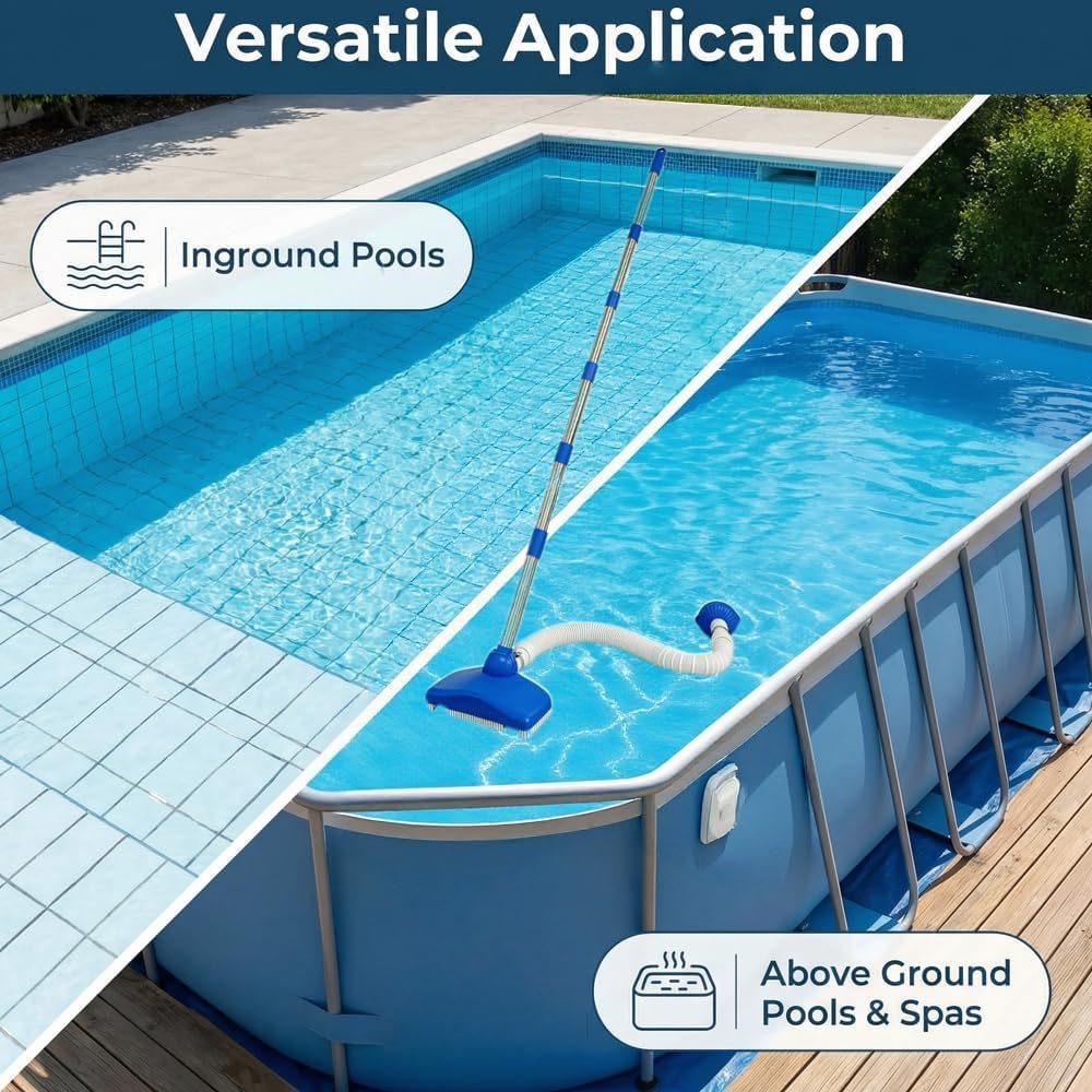 Aspirateur de piscine avec tige télescopique 2,3 m avec tuyau rétractable de 3,5 m - Aspirateur de piscine - Kit de nettoyage pour piscines, spas, jacuzzis