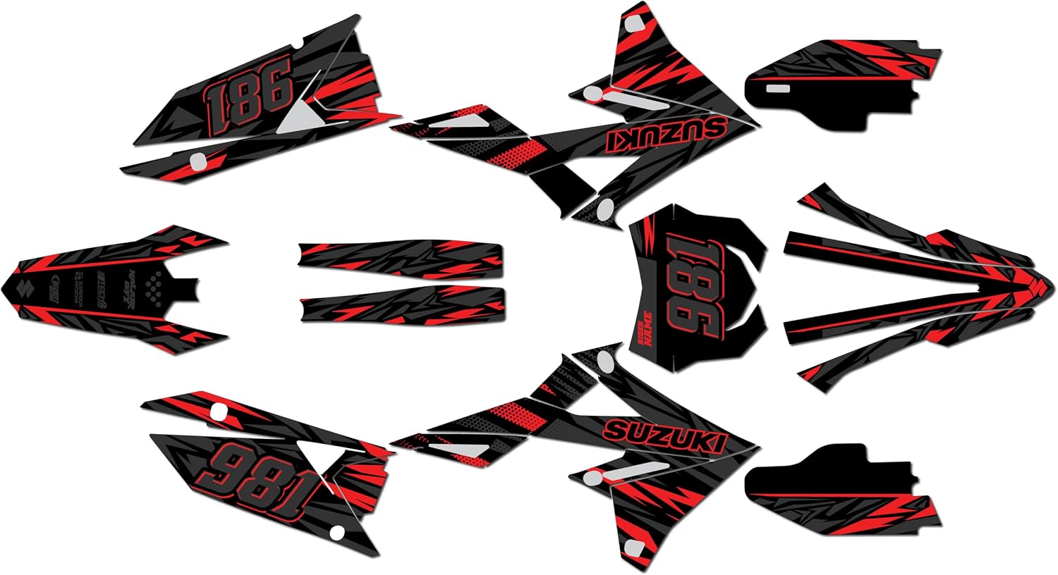 Graphics Kit for Suzuki RMZ250 (2019-2021) Twitch Series Red 16 Mil-Dirt Bike Custom Racing Graphics Decals Stickers Kit, no-Plastics