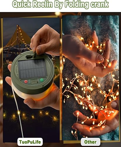 Miniatura 7 de Guirnalda de luces solares para campamento, 32.8 pies, 4 en 1, lámpara de campamento portátil impermeable con 8 modos de iluminación, linterna