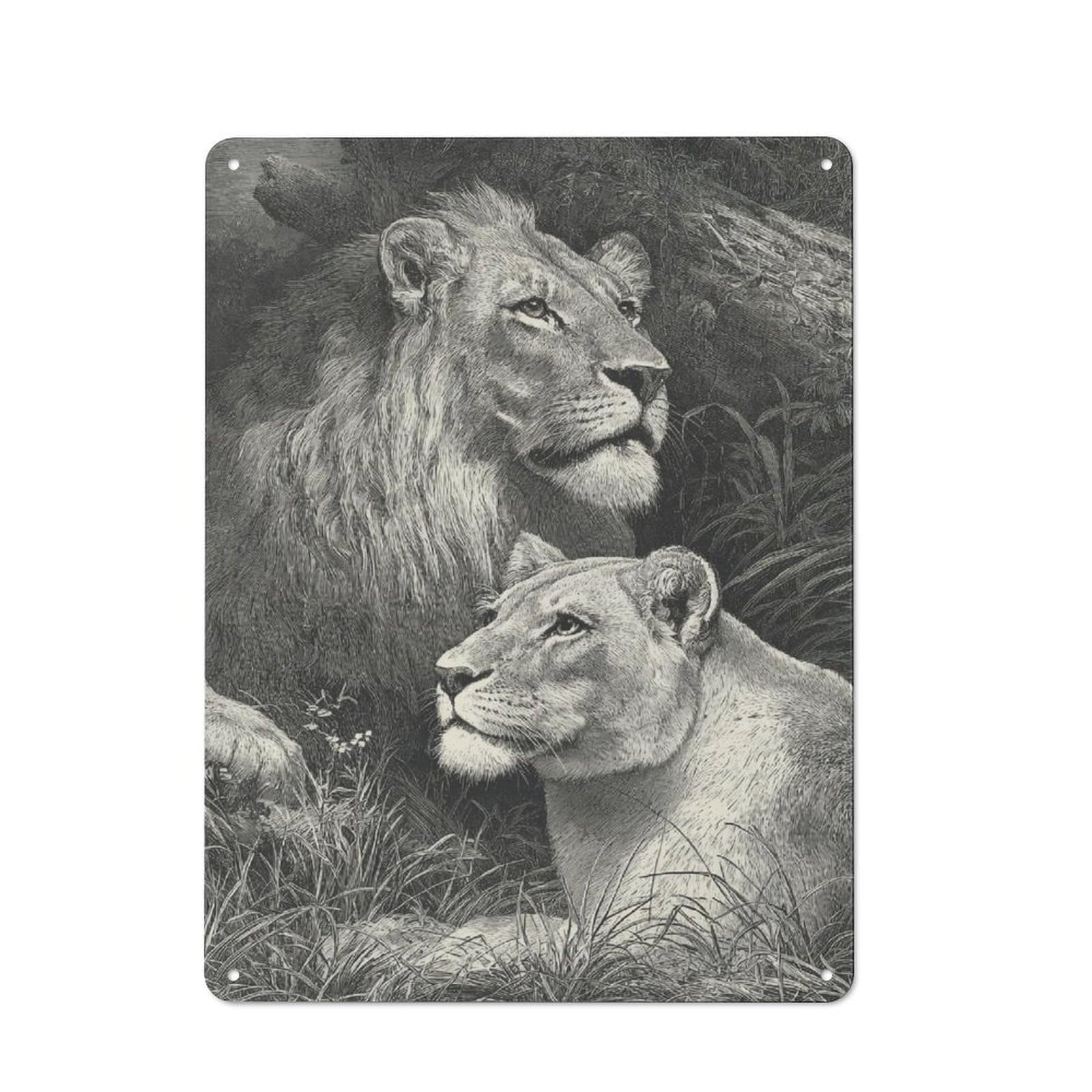 Junmoney Lions In The Wild Rustic Metal Plaque 40X30cm For Studio Or Craft Room, Suited To Craft Room Decorators
