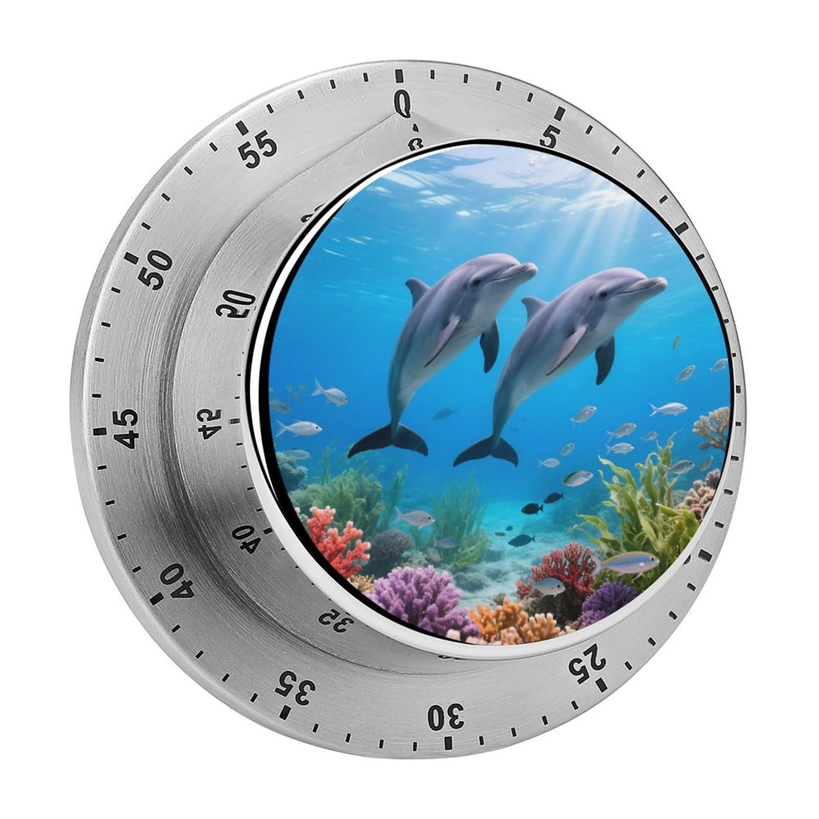 60 Minute Wind Up Timer, Visual Mechanical Timer with Loud Alarm, Dolphin Kitchen Timers for Cooking - No Batteries Required - Magnetic Backing, Exquisite Stainless Steel Body