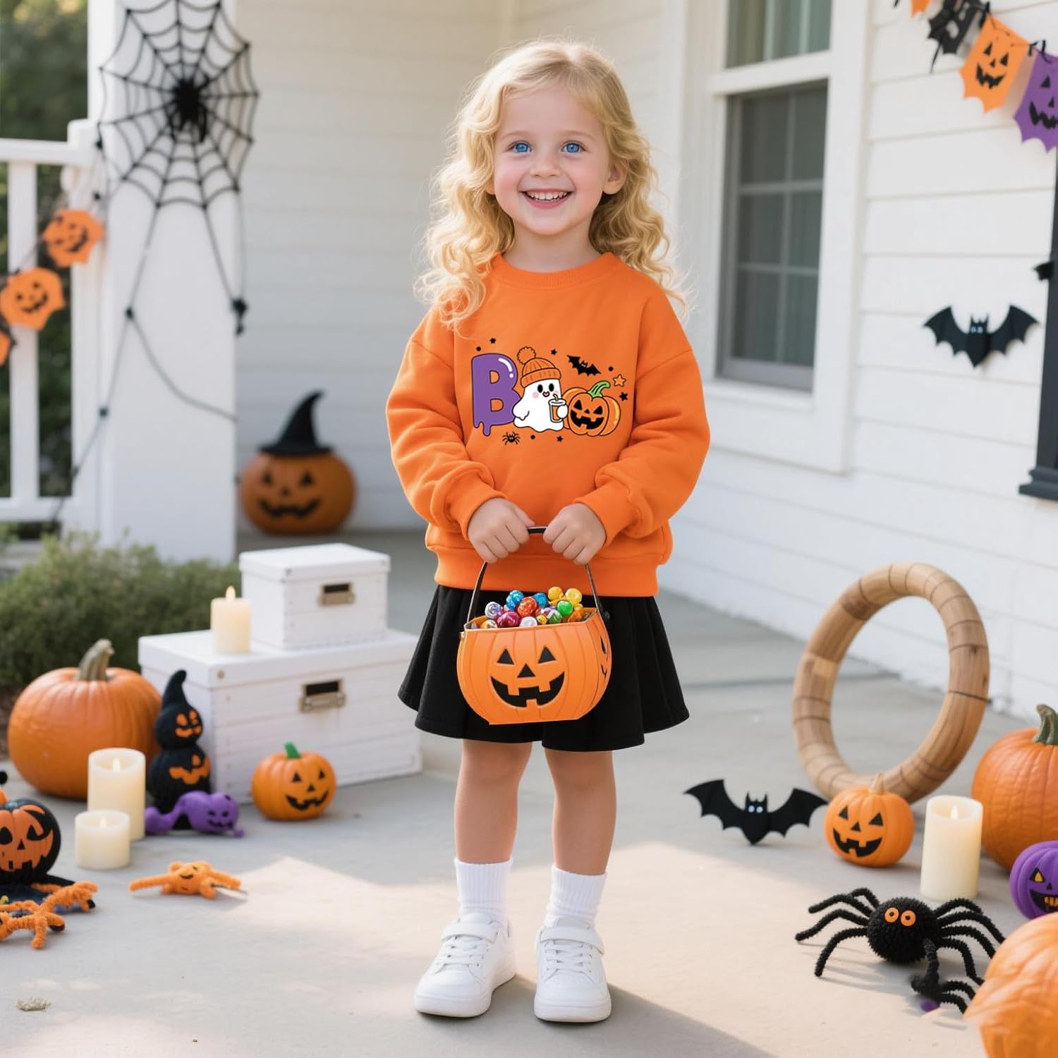 Kids Halloween Sweatshirt Toddler Boys Girls Pumpkin Face Long Sleeve Jumper Sweater Shirt 1-7T