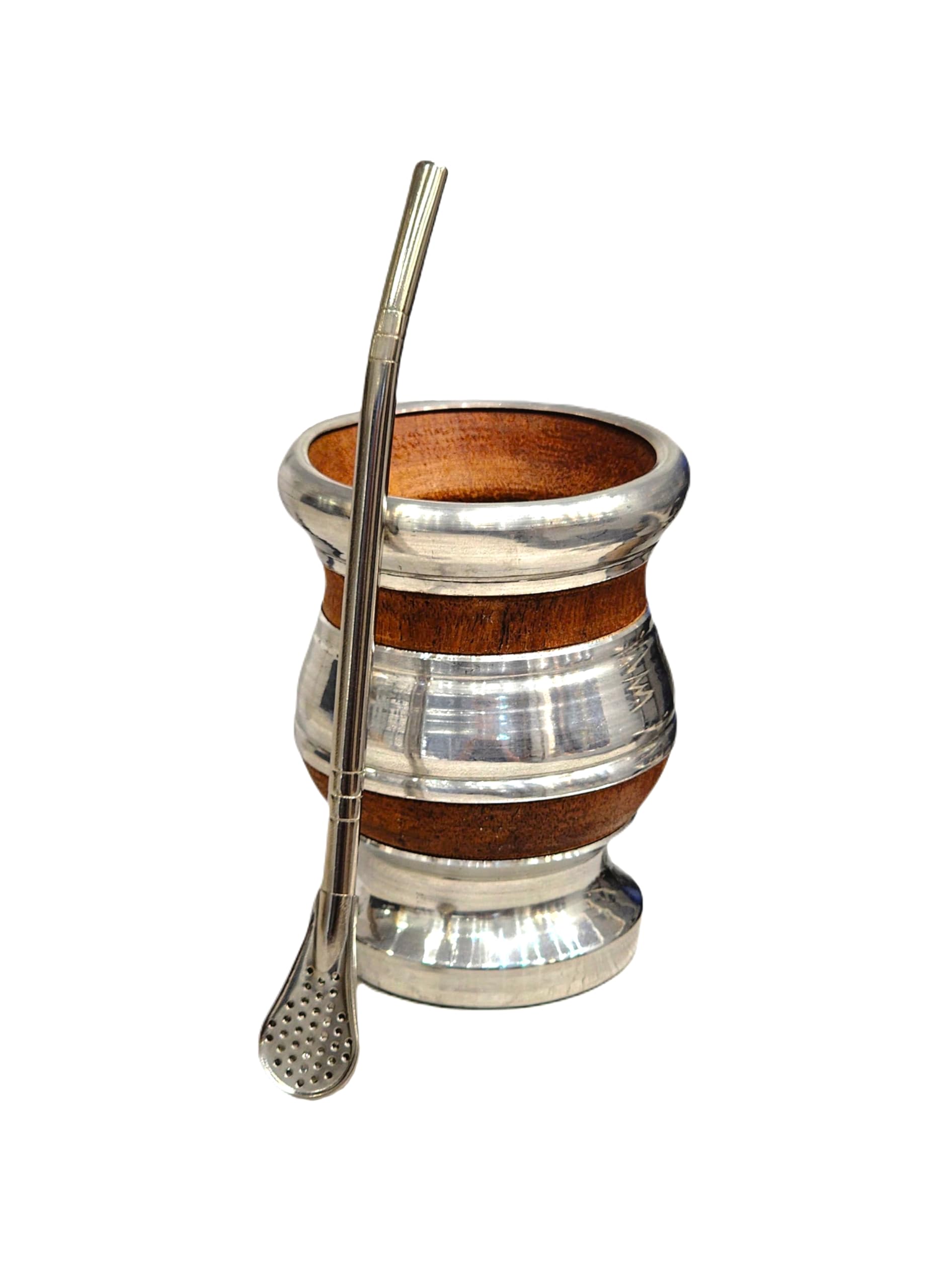 Mate Madera Algarrobo Argentino, Mate Argentino con Bombilla de Acero Inoxidable, Hecho a Mano por Artesanos Argentinos, Calabaza Gourd Cup