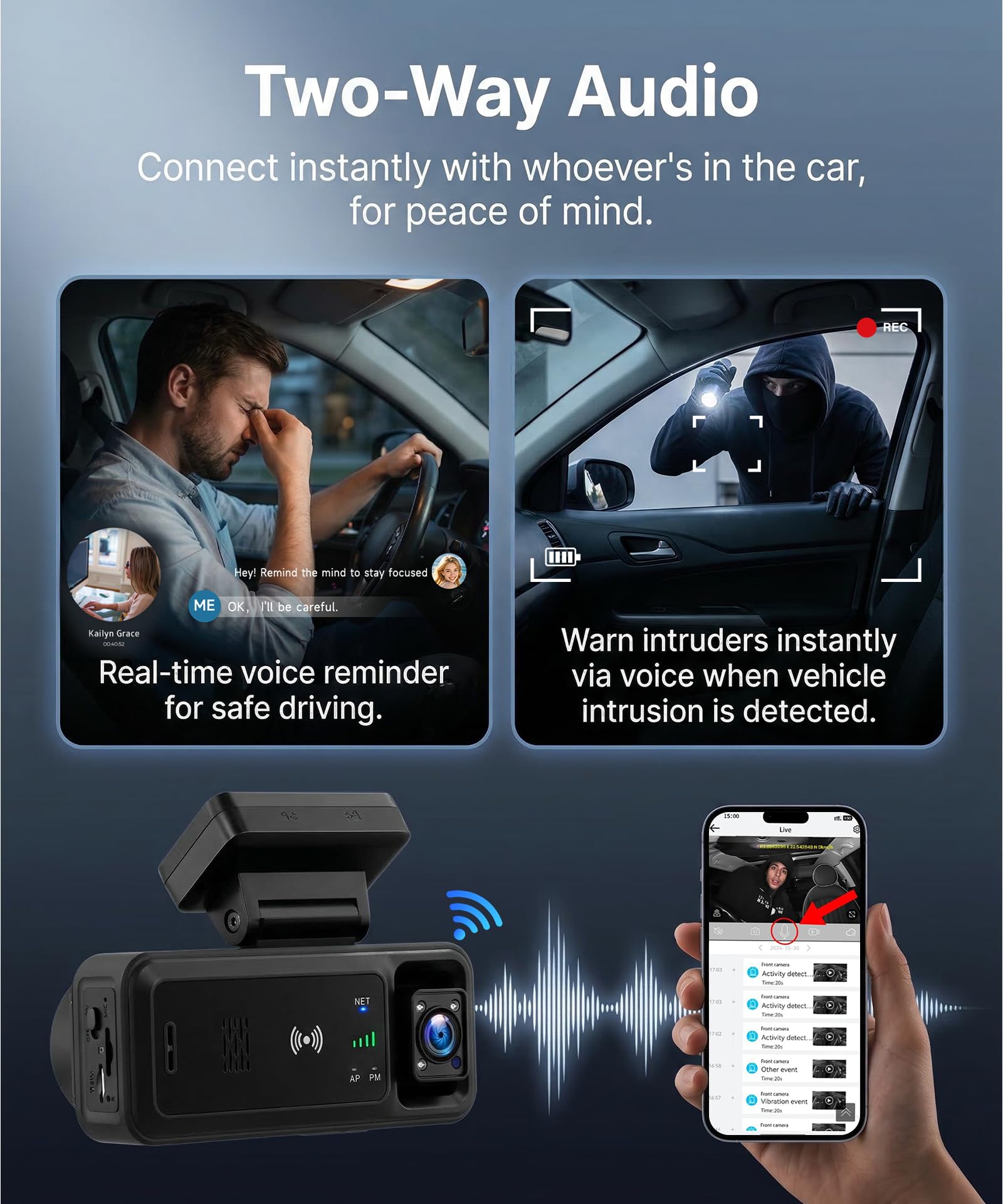 VECHTEL Cámara Dash 4G LTE Sin Pantalla, Monitorización Remota 24/7, Visión Nocturna, Audio Bidireccional, Alarmas De Seguridad, Almacenamiento En La Nube, Instalación Sencilla Cámara para Coche