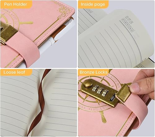 Miniatura 3 de ARRLSDB Diario de piel sintética con cerradura, tamaño A5 con cerradura de combinación (diario con cerradura de combinación), cuaderno de
