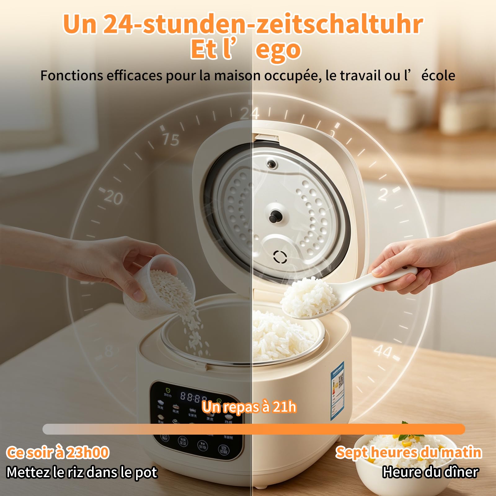 Cuiseurs à Riz, 3L Riz Cooker avec Fonction Riz à Faible Teneur en Sucre Electric Mini Rice Cooker 10 Programmes avec Bol en Céramique pour 2-8 Personnes