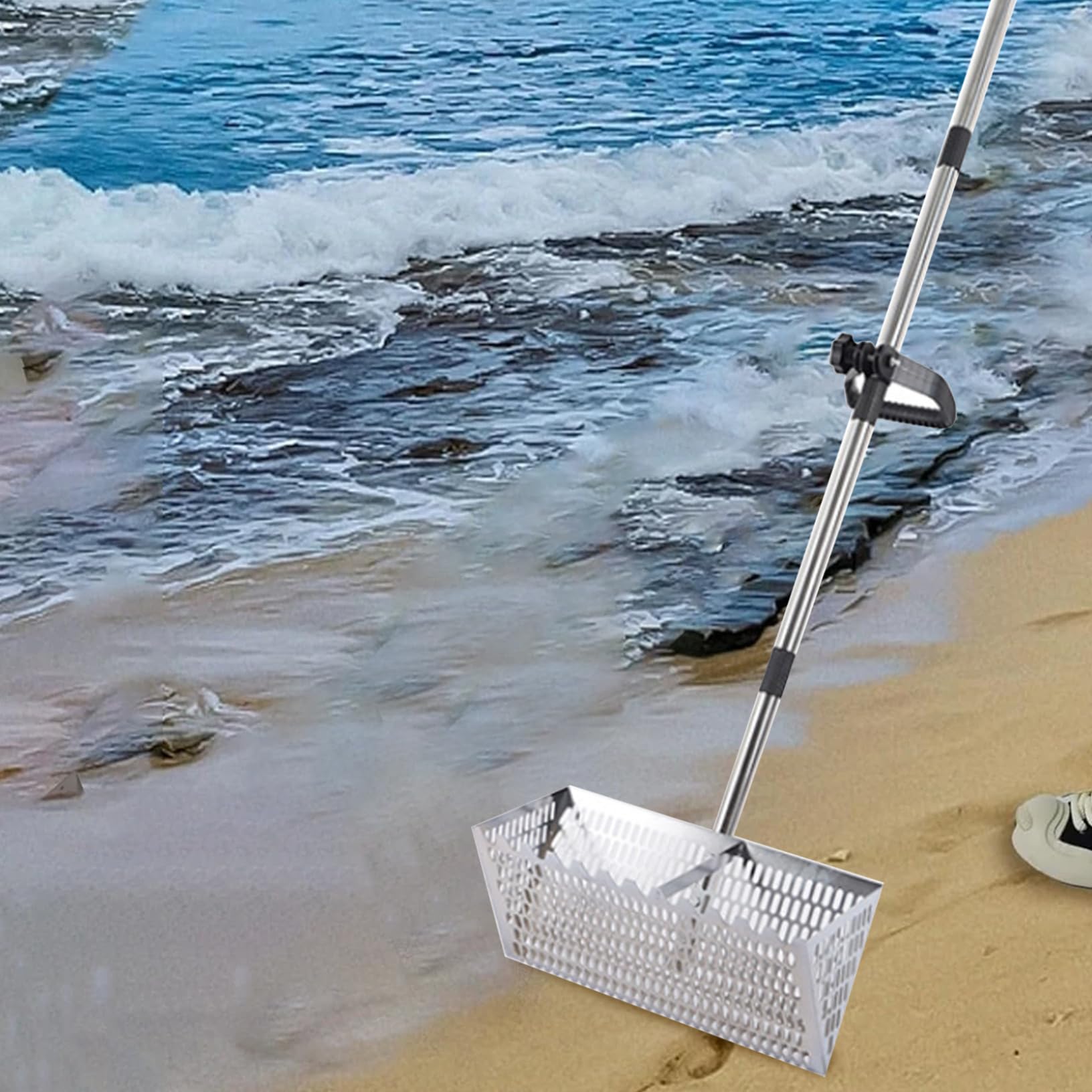 Sandsieb Gartensieb Sandfloh-Rechen Kohlenstoffstahl hohl aus dem Sandrake Erdsieb mit stumpfen Zähnen und nicht rutschfestem Griff abnehmbarer Sifter Siebschaufel