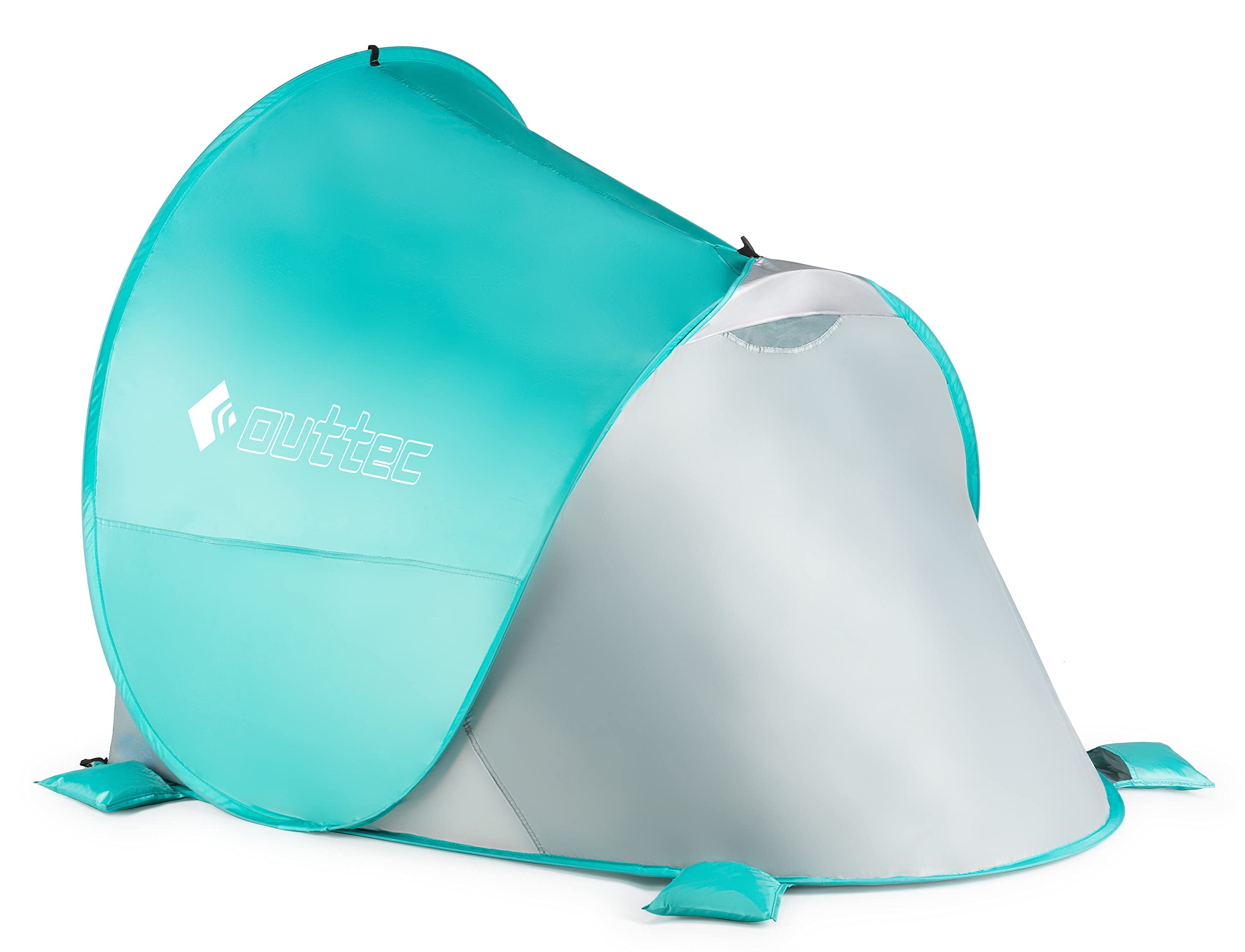 Tente de Plage Bébé Pop-Up Anti-UV 50+ Outtec, avec Poches à Sable et Sac de Transport, Idéale pour Famille, Camping, Jardin, Turquoise