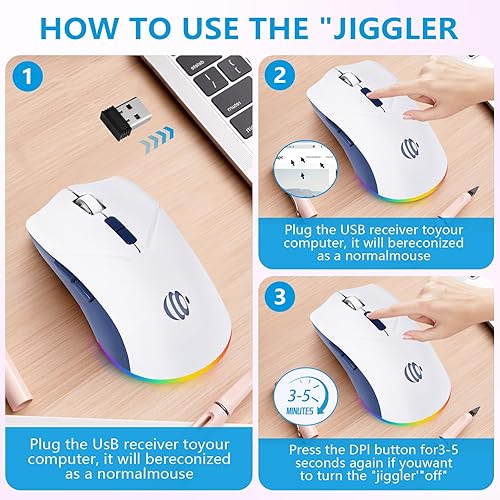 Miniatura 2 de Ratón Bluetooth inalámbrico, ratón óptico USB recargable, 3 DPI ajustables, modo dual silencioso LED (Bluetooth 5.2 y 2.4G) mouse inalámbrico para