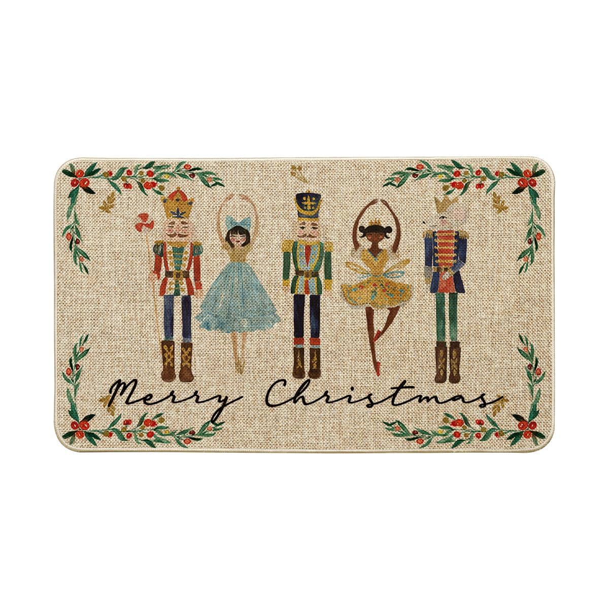 Artoid Mode Watercolor Nutcrackers Merry Christmas Doormat, Seasonal Winter Low-Profile Rug Switch Mat for Indoor Outdoor 17x29 Inch