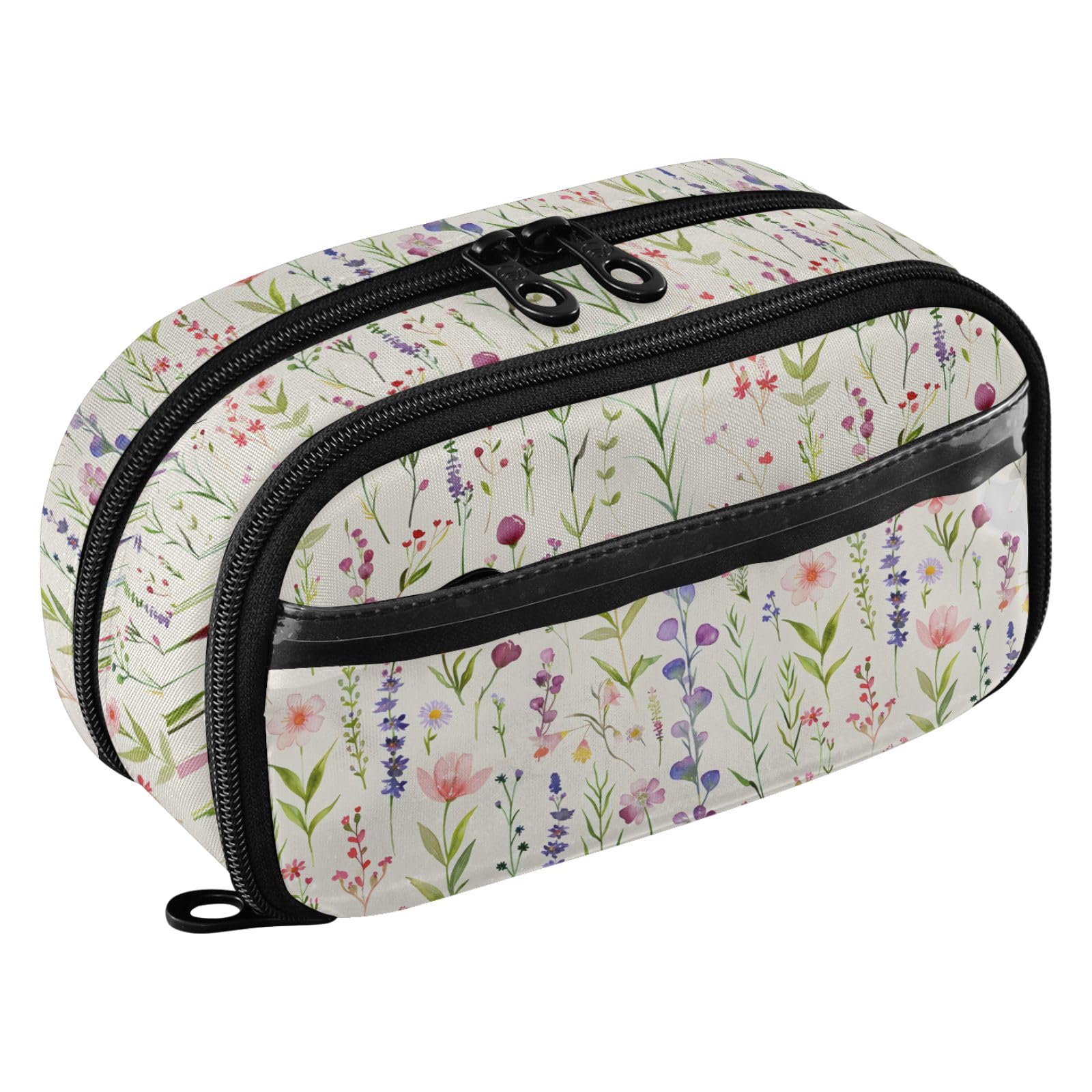 Reiacy Watercolor Seamless Pattern with Wildflowers Pencil Case, Waterproof Zipper Pen Bag Pouch Organizer with PE Divider Large Capacity Stationery Storage for School Office