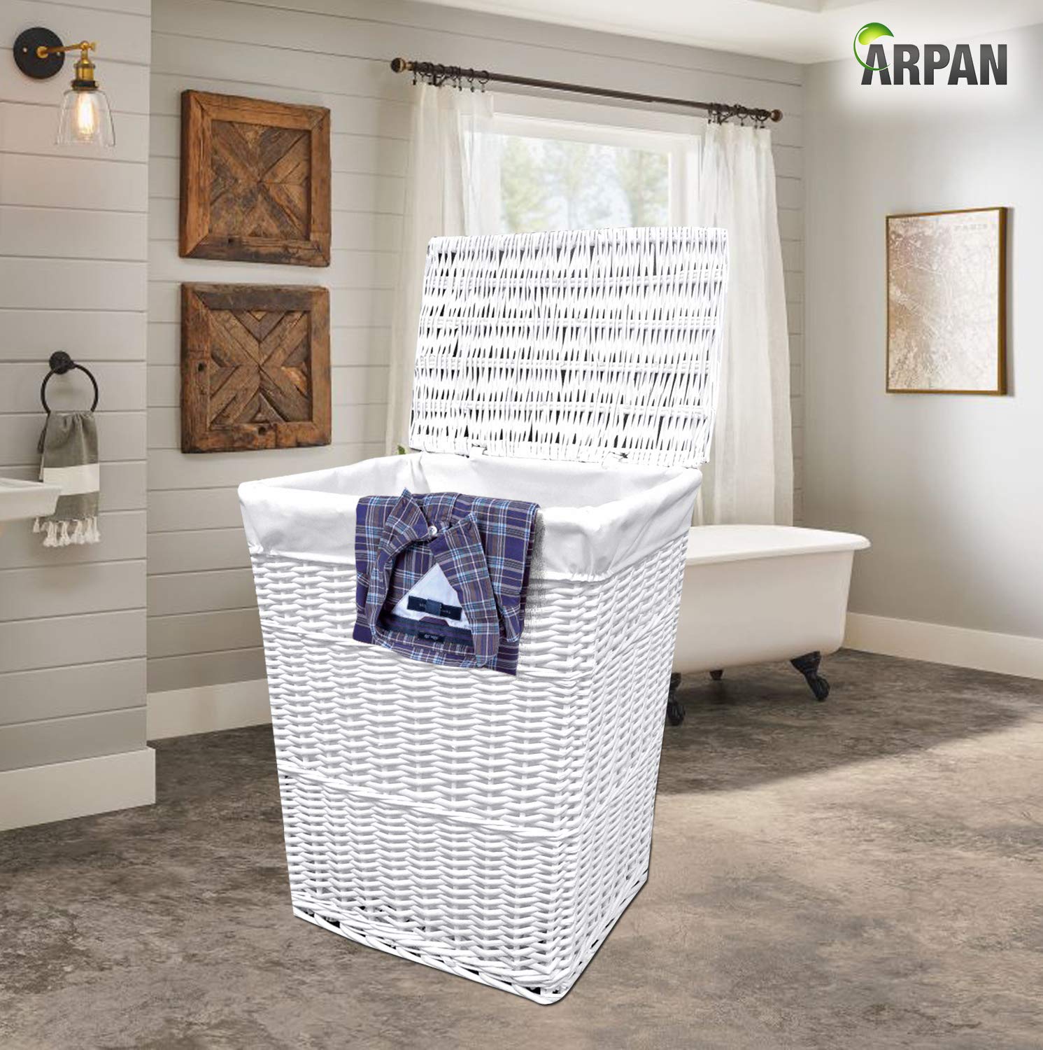 Arpan Cesto in vimini bianco medio con fodera bianca