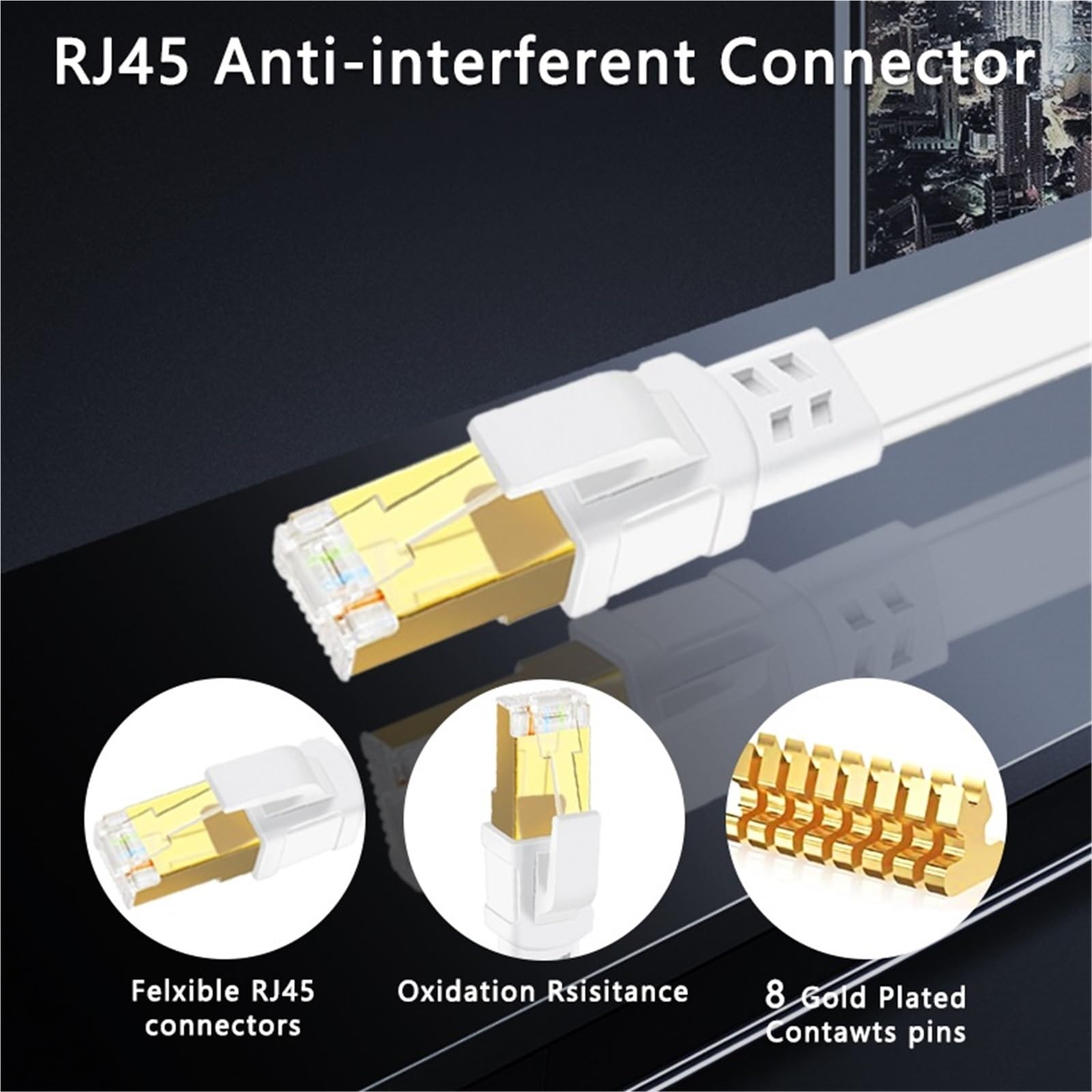Kabel Ethernet Cat 8 40 Gbit/s 2000 MHz, 10 m, 15 m, 20 m, 20 m, 30 m, szybki Internet Rj45, ekranowany kabel krosowy Cat8 LAN (White-Cat 8 płaski, 8 m)