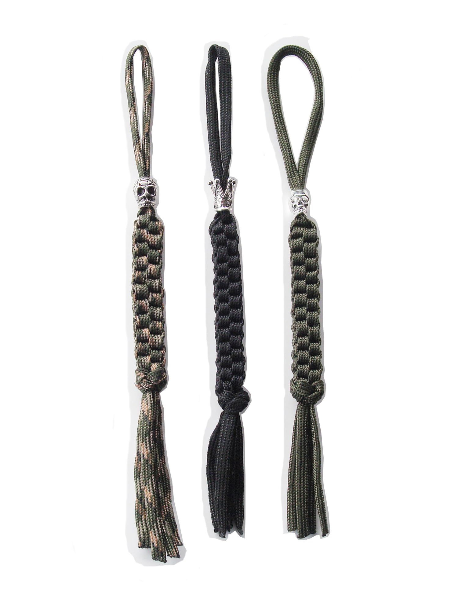 Paracord Knife Lanyard with Alloy Skull Beads,Handcrafted Lanyards Pendant for Pocket Knife/Outdoor Gear/Zipper Pulls/Survival Key-Chain/Cell,3 pcs