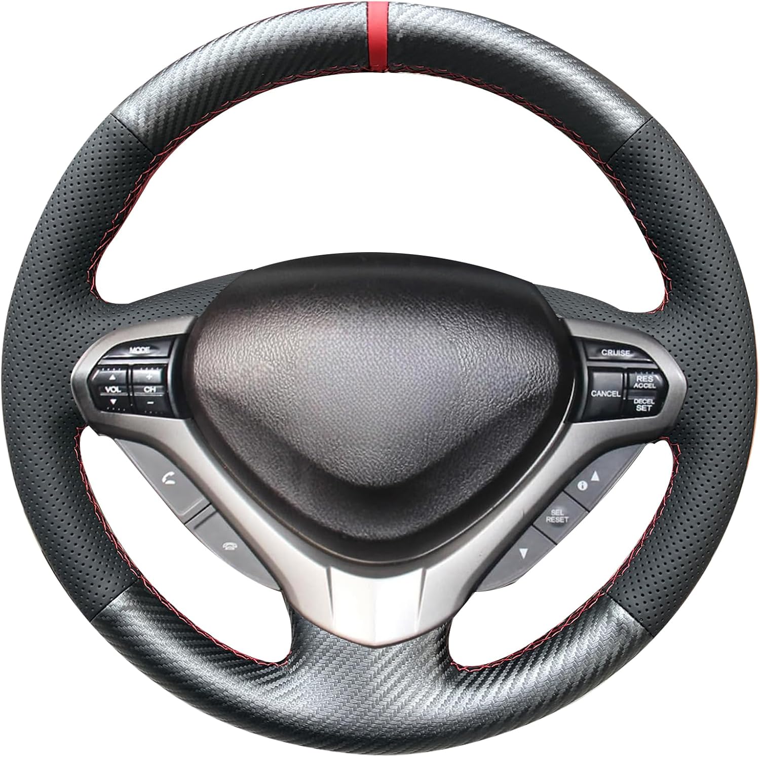 Matte Carbon Fiber Steering Wheel Cover for Acura TSX 2009 2010 2011 2012 2013 2014 Custom Fit OEM Hand Stitched DIY Leather 15 Inches Car Interior Accessories