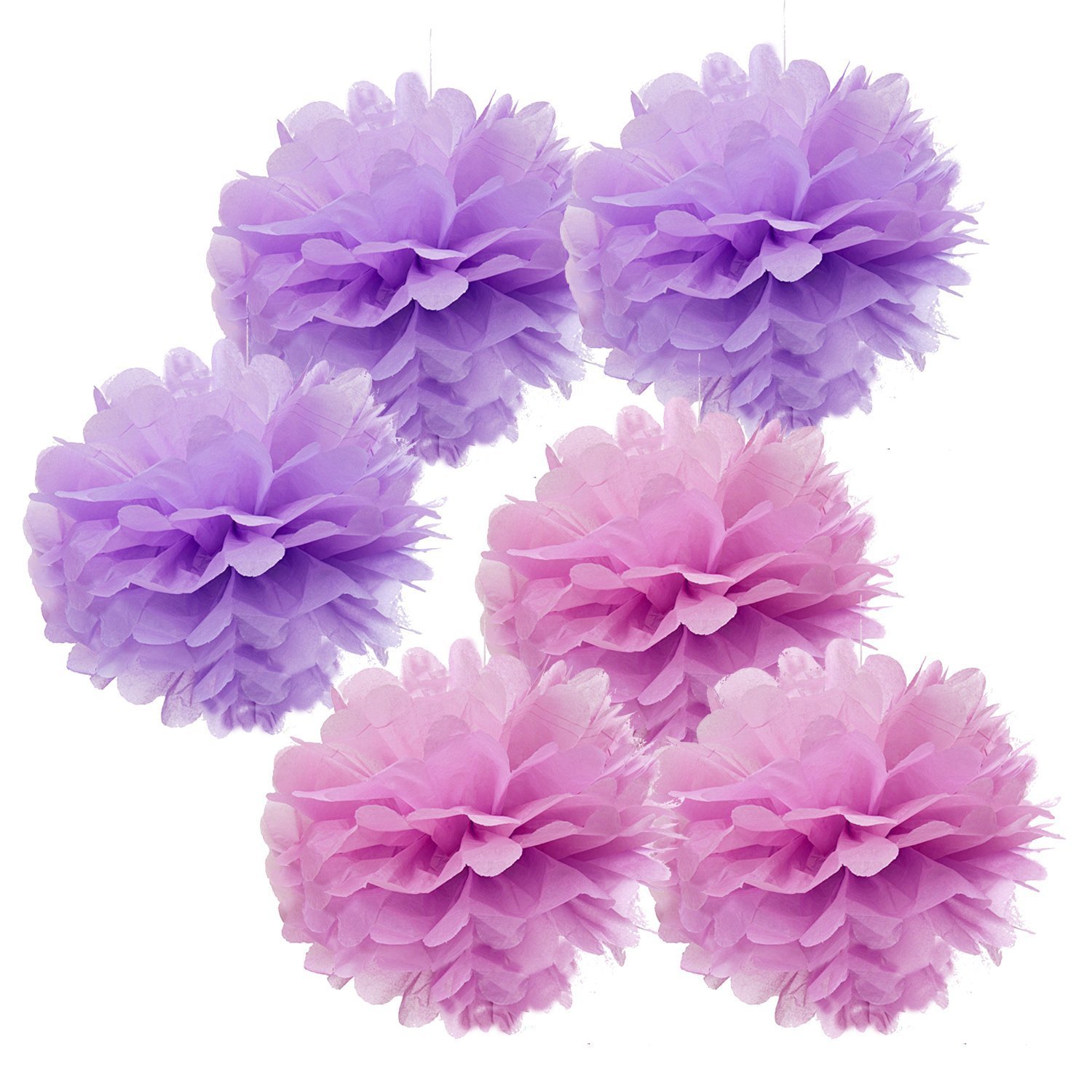 Joinwin® 6pcs Tissue Paper Cream Baby Pink Pom Poms Flower Ball Hanging Pom For Wedding Party Outdoor Kid's Party Decor (Lavender And Lilac) - Joinwin Brand