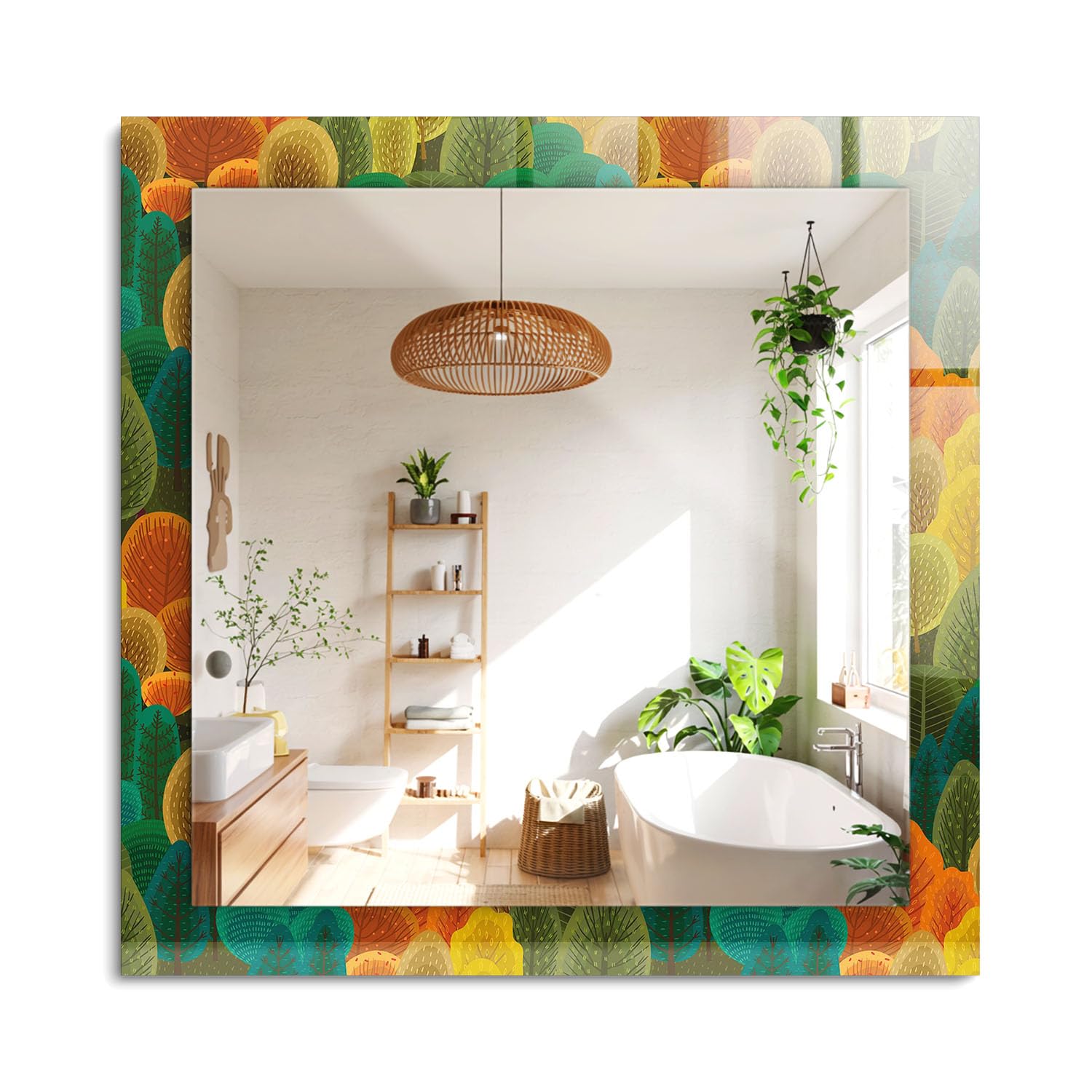 Déco murale moderne et miroir rectangulaire 60x60cm cadre élégant Herbstbäume