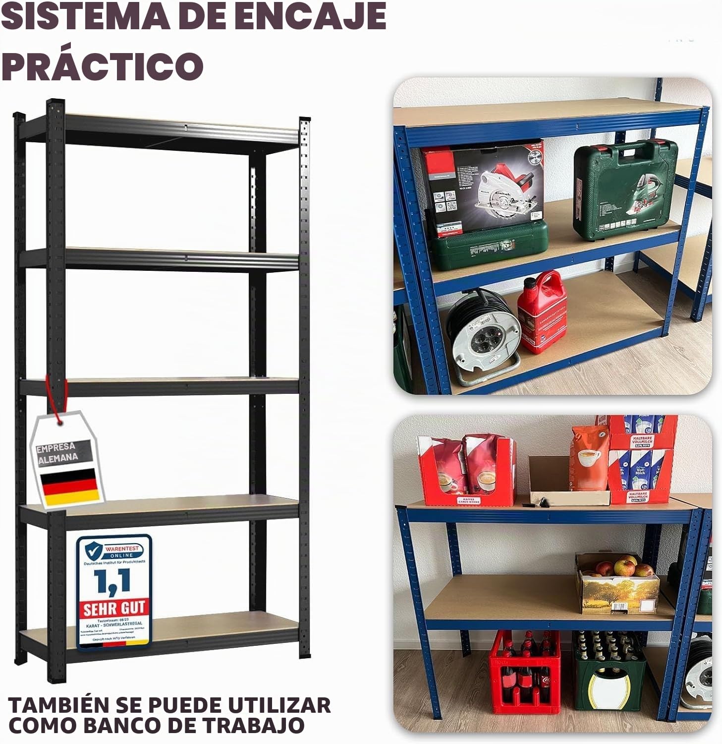 Floordirekt Estantería para Cargas Pesadas. Juego de 2 Unidades. Color Negro. 200 x 120 x 60 cm. sin Tornillos. para sótano. de Almacenamiento. para Taller. Banco de Trabajo. 5 estantes Ajustables
