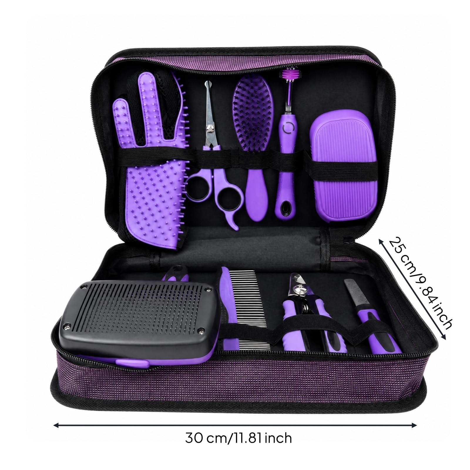 9 Stück Hundepflege-Set mit Aufbewahrungstasche kompakt Hundefellpflege-Set platzsparend Pflege-Kit mit Reißverschlusstasche für Zuhause