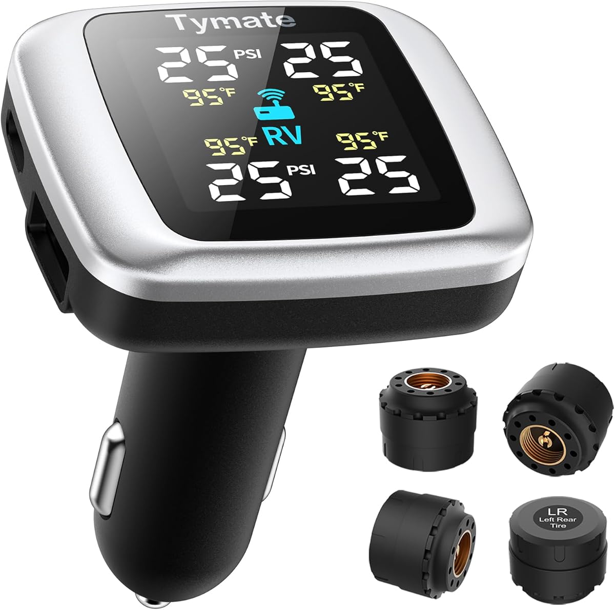Tymate TM7 Tire Pressure Monitoring System, Wireless TPMS with 4 External Sensors & 6 Alarm Modes, Colorful Display, Real-time Tire Pressure Monitor System, Ideal for RV SUV MPV Truck Sedan (0-87 PSI)
