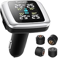 Tymate TM7 Wireless TPMS: 4 External Sensors, 6 Alerts, Color LCD Display - Real-Time Tire Pressure Monitor for RV, SUV, Truck, Sedan (0-87 PSI)