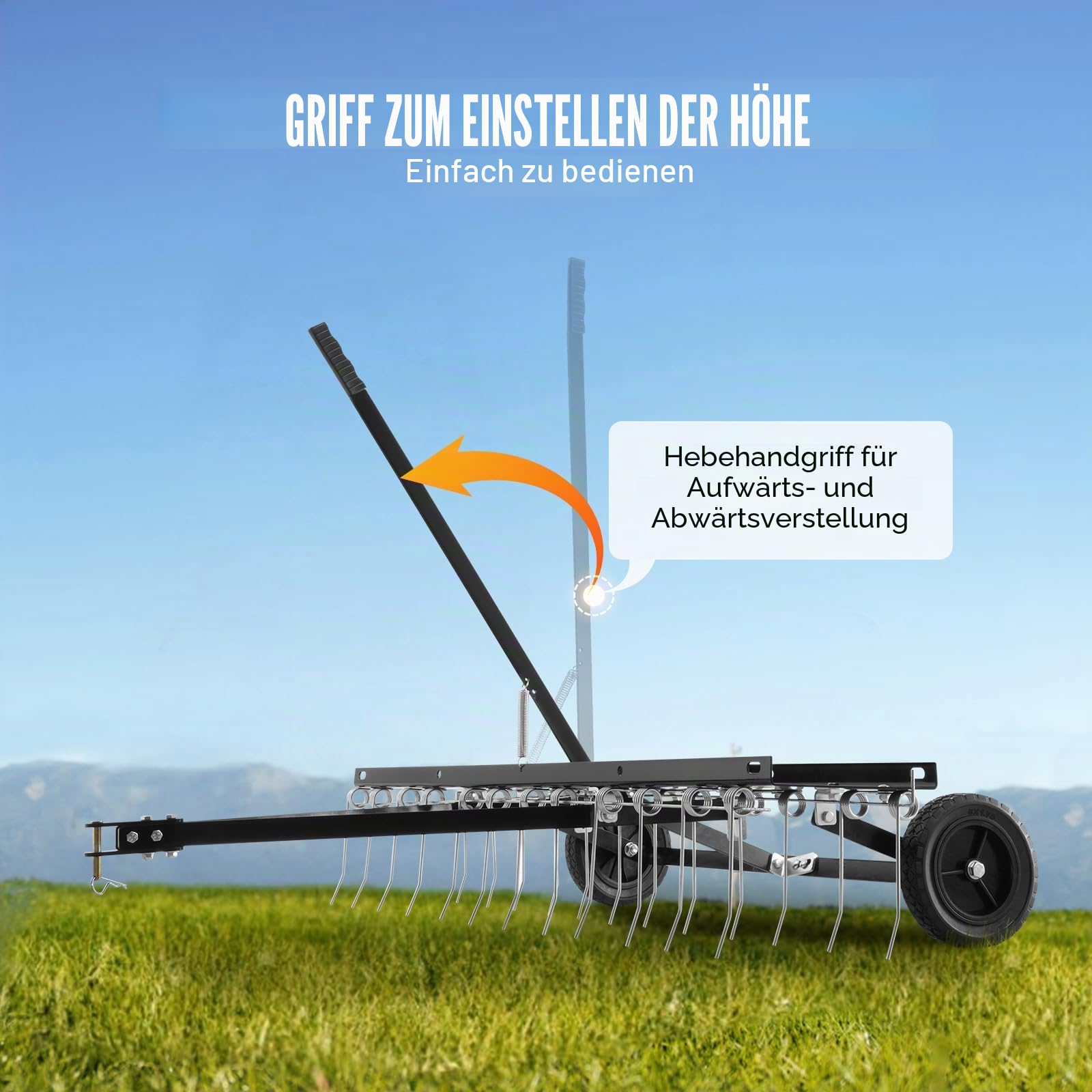 VEVOR Vertikutierer, 1219 mm Vertikutierer mit 24 Federstahlzinken, Rasenvertikutierer für ATV oder Mäher, Rasenrechen mit Hebebügel für den Garten, Bauernhof, Gras