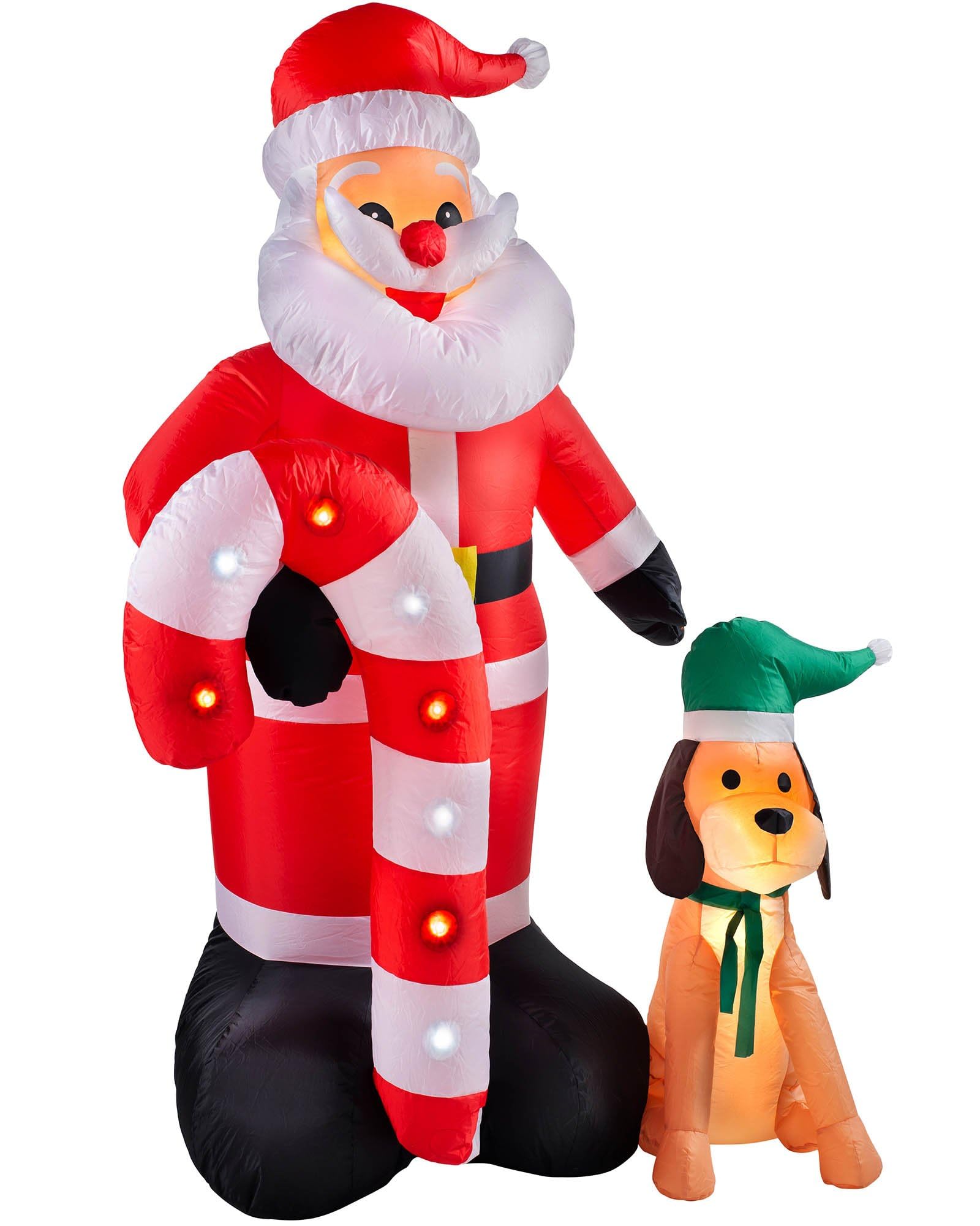 WeRChristmas Pre-Lit Flashing Inflatable Santa with Candy Cane & Dog, Multi-Colour