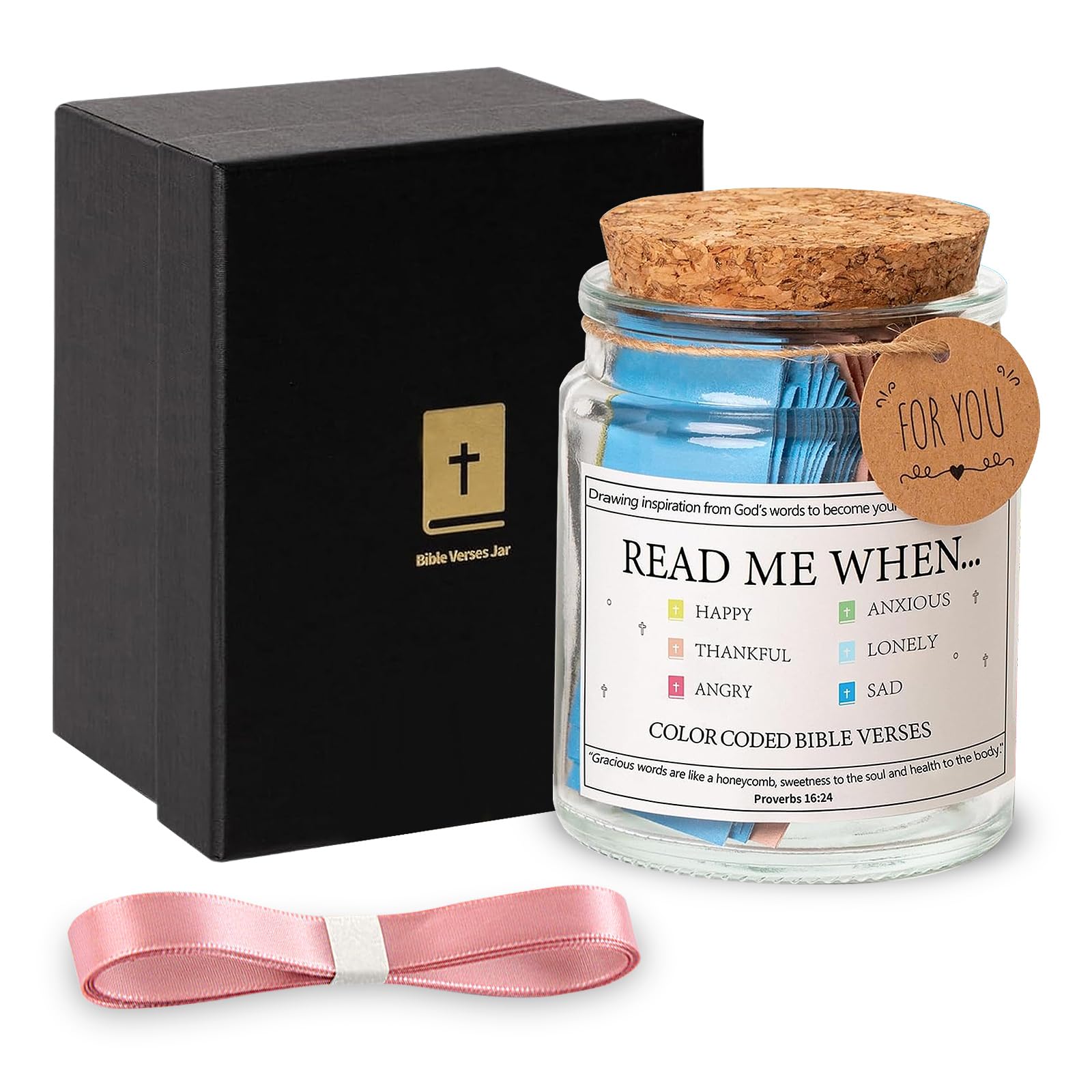 ZhouZGlass Bible Verse Jar, Read Me When Bible Verses Jar for Emotions and Feelings Scripture Prayer Cards Hope Jar