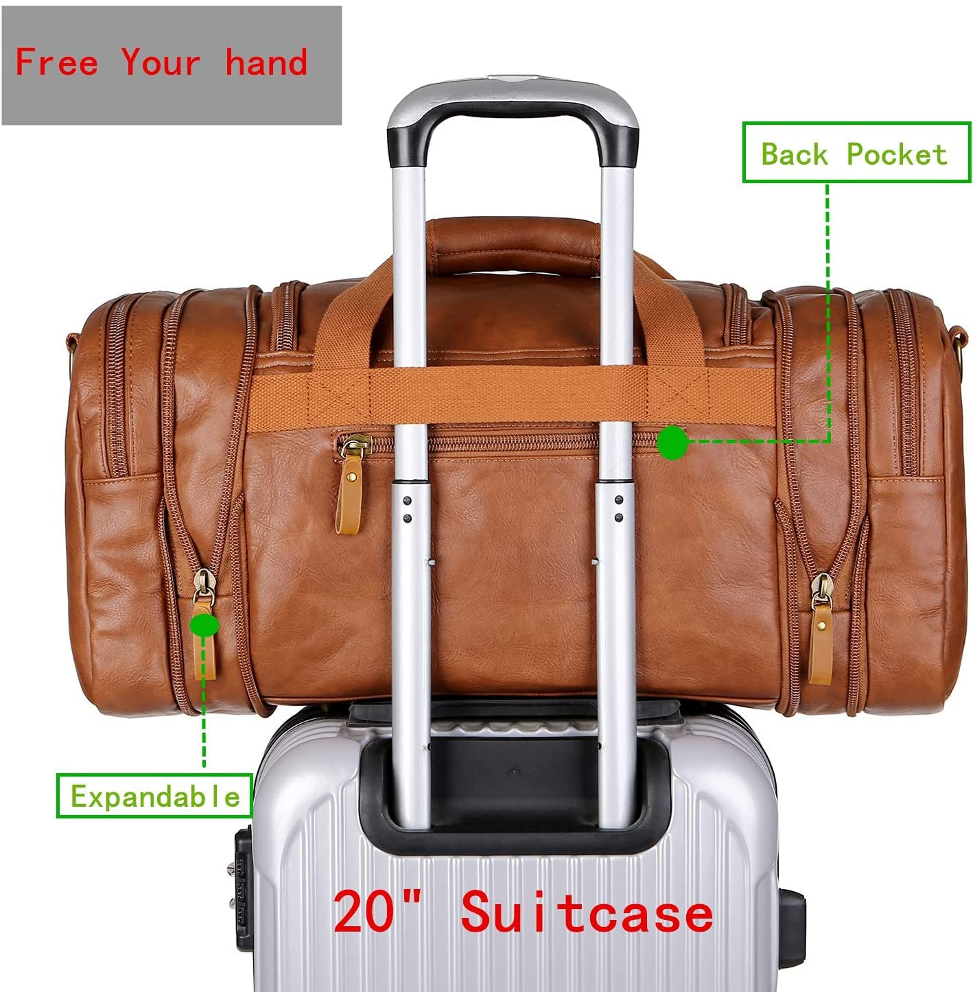 BAOSHA Faux Leder Reise Duffel Weekender Tasche Handgepäck Schlafsack Sporttasche für Herren und Damen HB-21 (Braun)