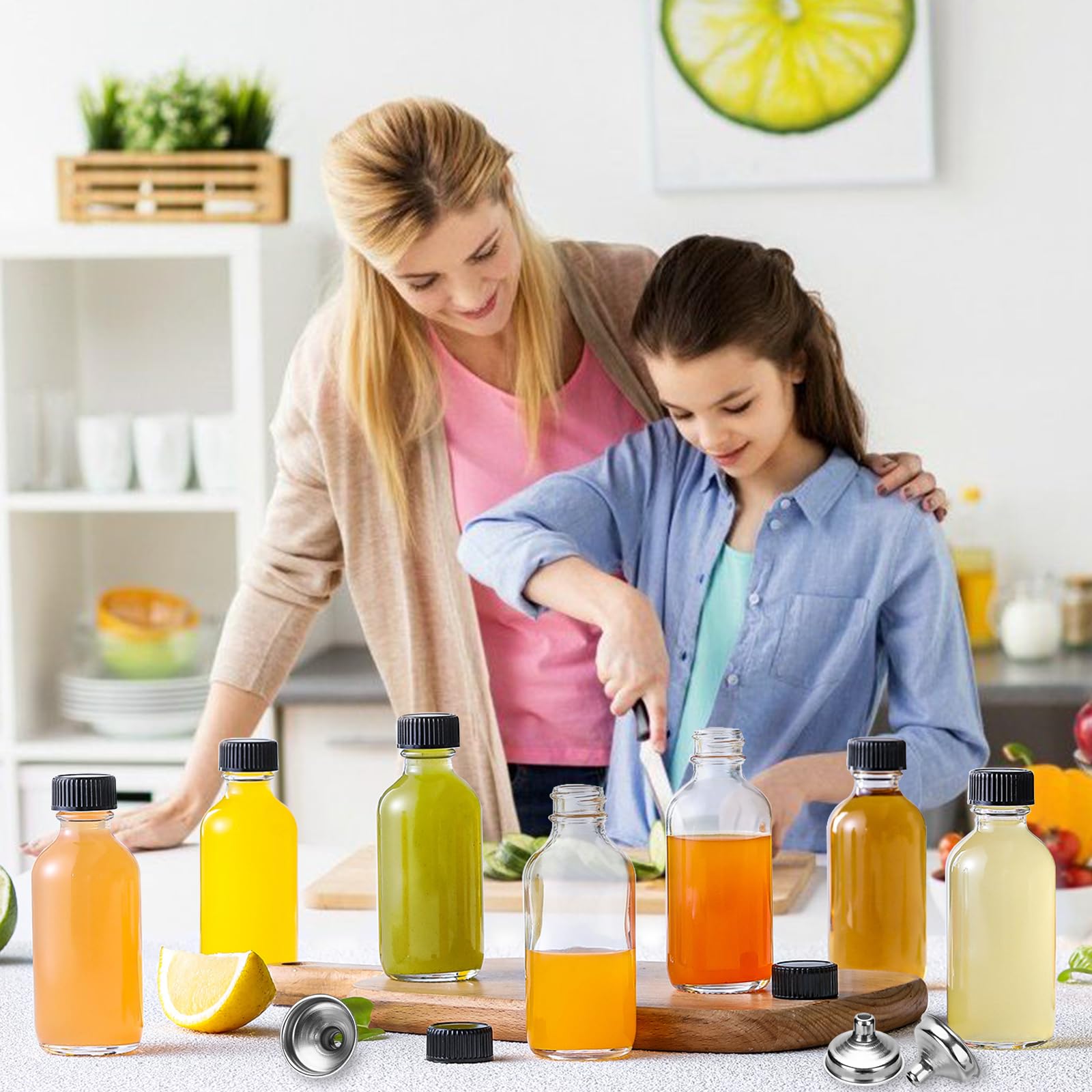 12 Mini Bottiglie Per Liquori 60ml Con Tappi E Imbuto | Bottigliette Vetro Per Olio, Sciroppo, Regali - Foto 5