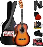 PYLE 36" Classical Acoustic Guitar Kit-3/4 Size Handcrafted Linden Wood Sun Burst Gloss Finish Guitar, 6 Nylon Strings w/Gig Bag Tuner, Extra Strings, Picks, Strap- Beginners Kids Adults-Right Handed
