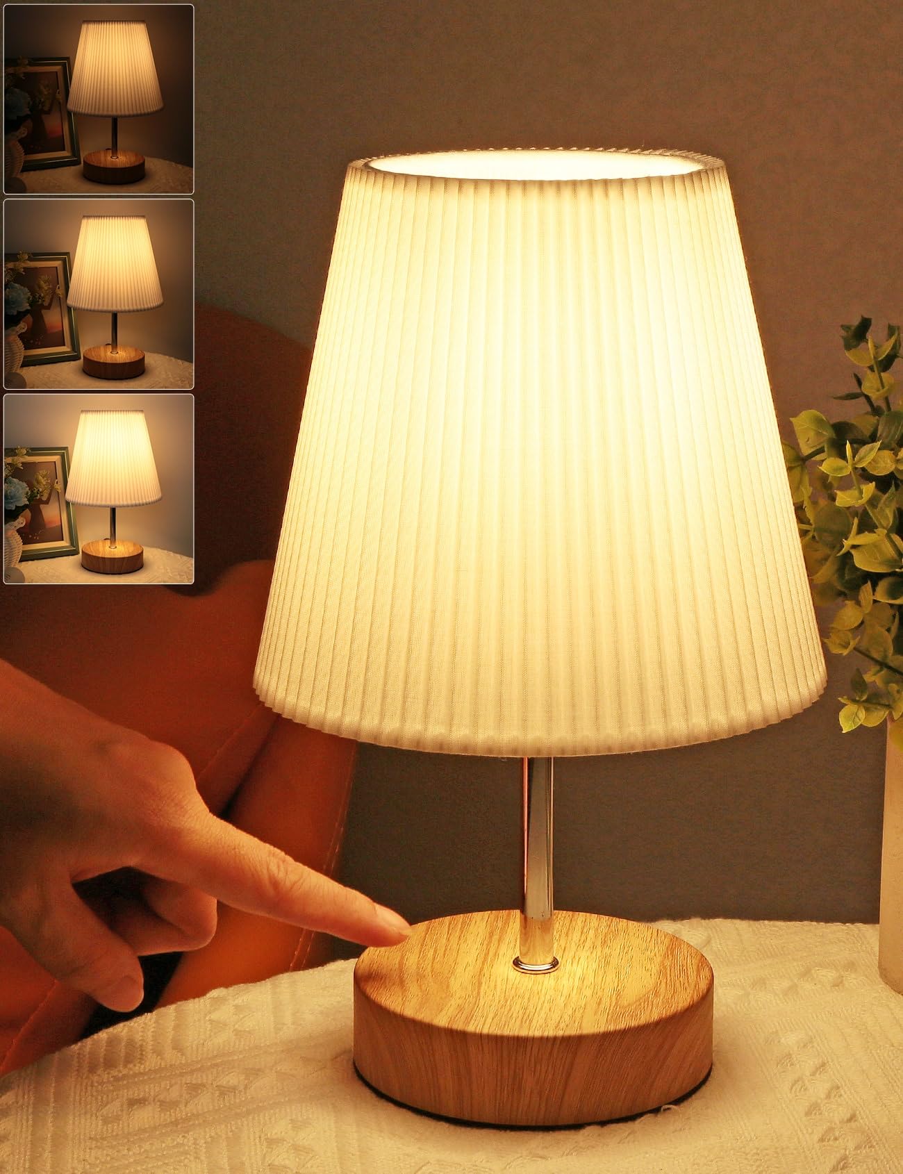 HSLighting Lámparas De Mesita De Noche: Táctil Regulable Sobremesa Regulable Pantalla De Tela Por Tacto 3 Niveles De Brillo Lámparas Ajustable Minimalista Para Lectura Salón Dormitorio