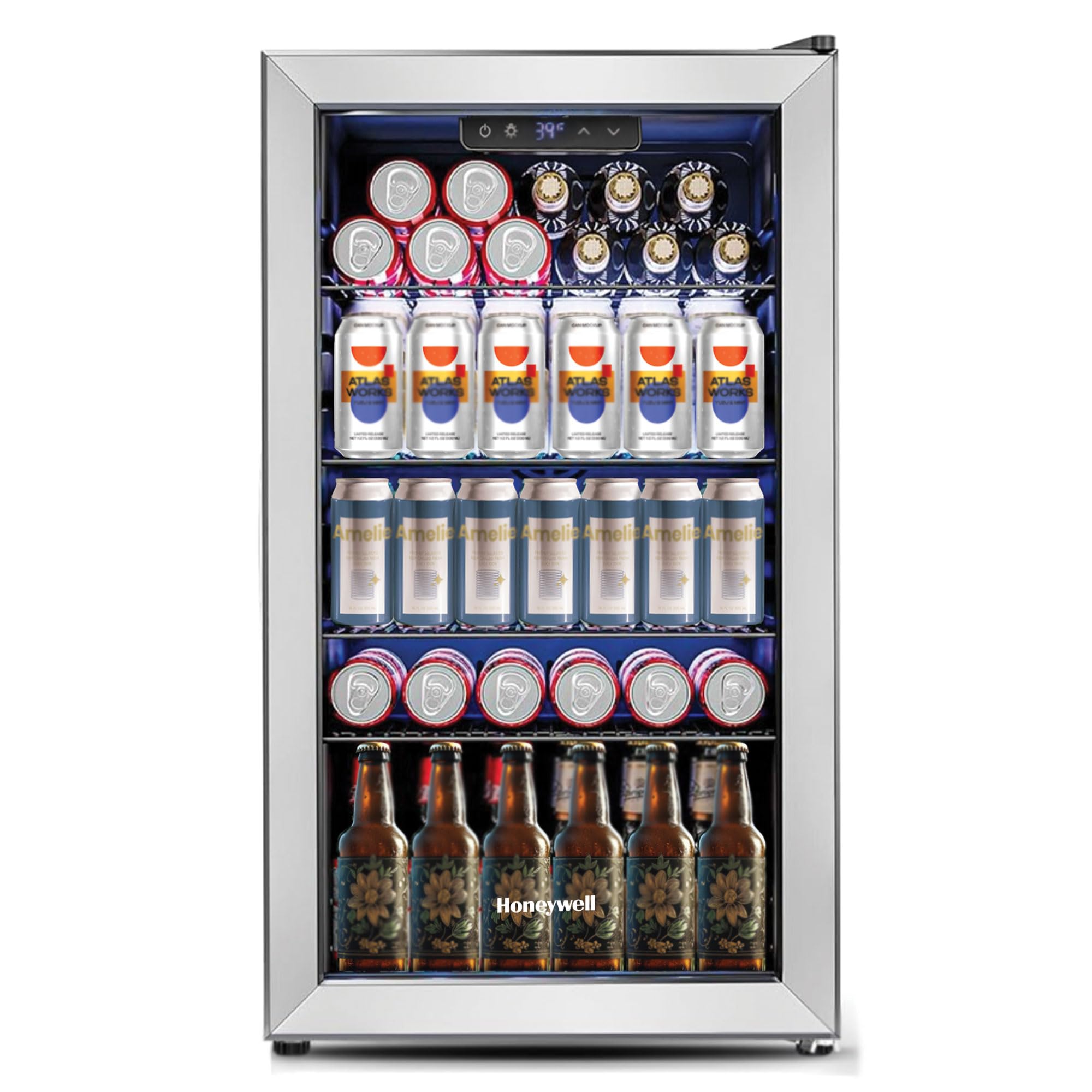 Honeywell Beverage Refrigerator and Cooler, 116 Can Mini Fridge with Glass Door for Soda Beer or Wine for Office or Bar with Adjustable Removable Shelving, Commercial Grade