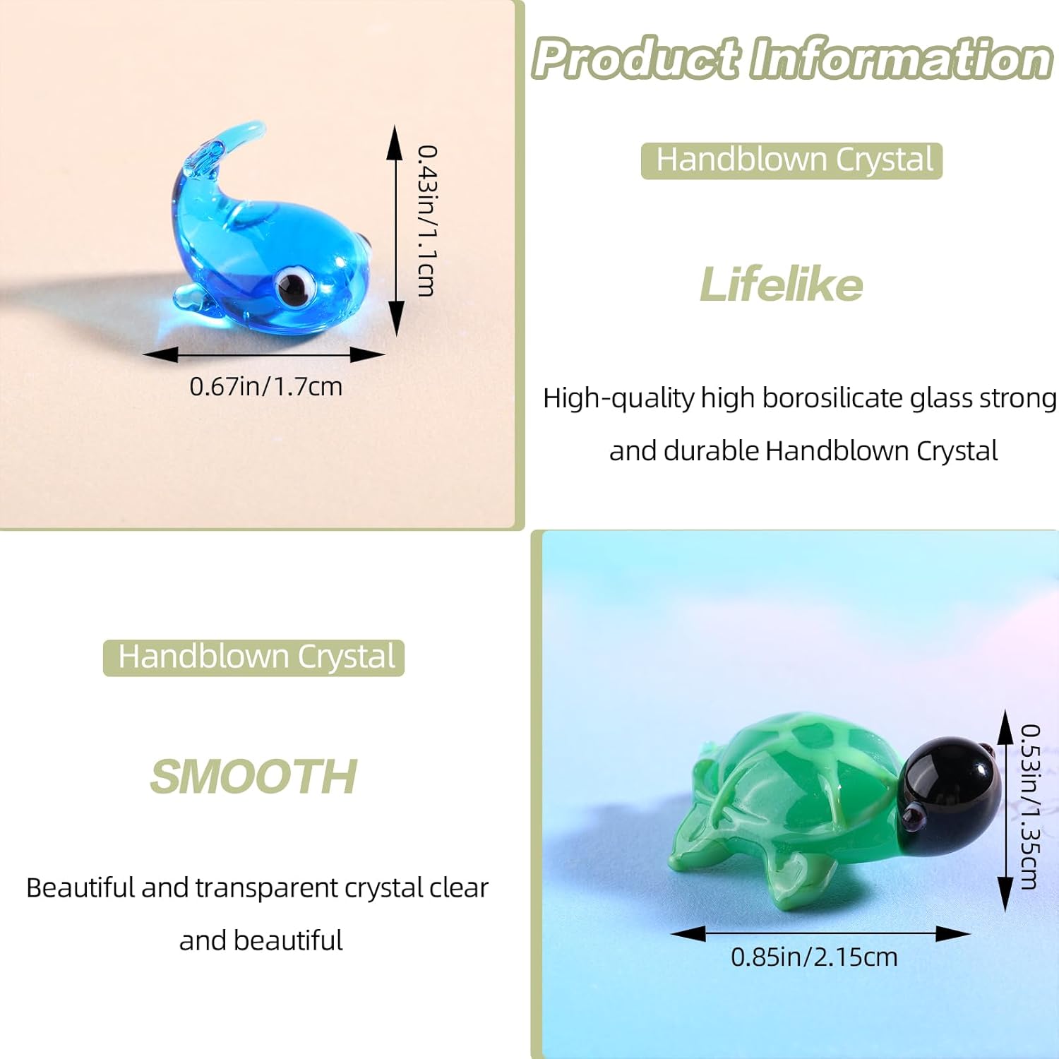 8 Pcs Hand Blown Glass Figurines - Ocean Glass Miniatures: Tortoise, Sea Turtle, Dolphin, Whale, Starfish, Seal, Goldfish, Bighead Carp for Fish Tank Decoration, Gifts - Image 2