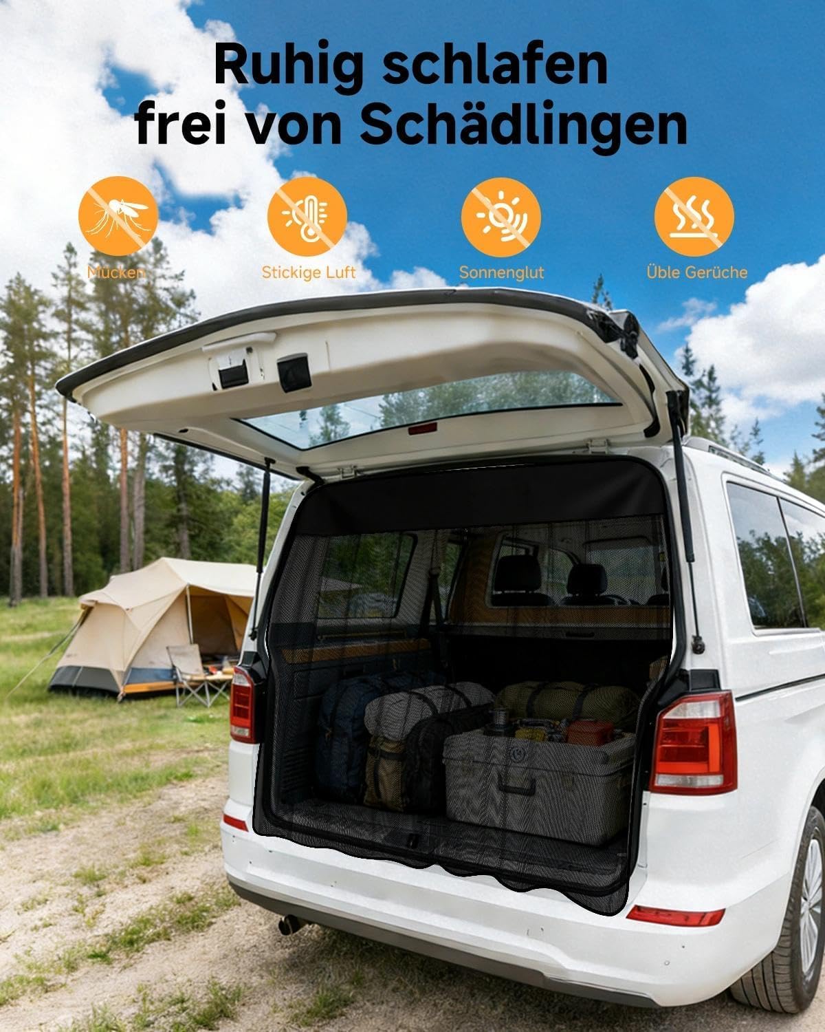 Moustiquaire pour hayon VW T5 T6, 155 x 170 cm, avec fermeture éclair et aimants pour protection solaire et protection contre la poussière, idéale pour le camping, la nuit en voiture et la