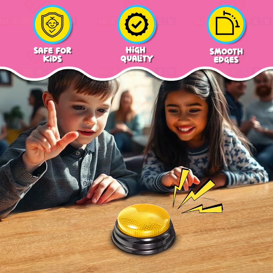 Wembley Buzzer for Games Project Quiz with Buzz Sound & Lights Battery Operated Portable Compact Non-Toxic Safe Answer Buzzer for Kids Adults Teacher – Pack of 1 - Image 3 thumbnail